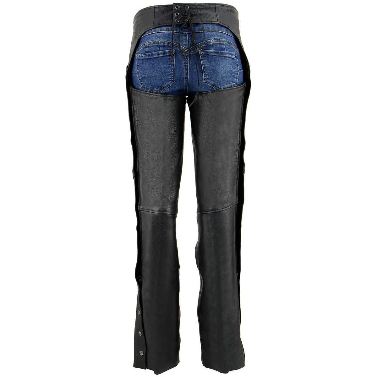 Milwaukee Leather Women's Classic Black Premium Leather Motorcycle Chaps w/ Black Wing Embroidery-ML1179 - Image 2