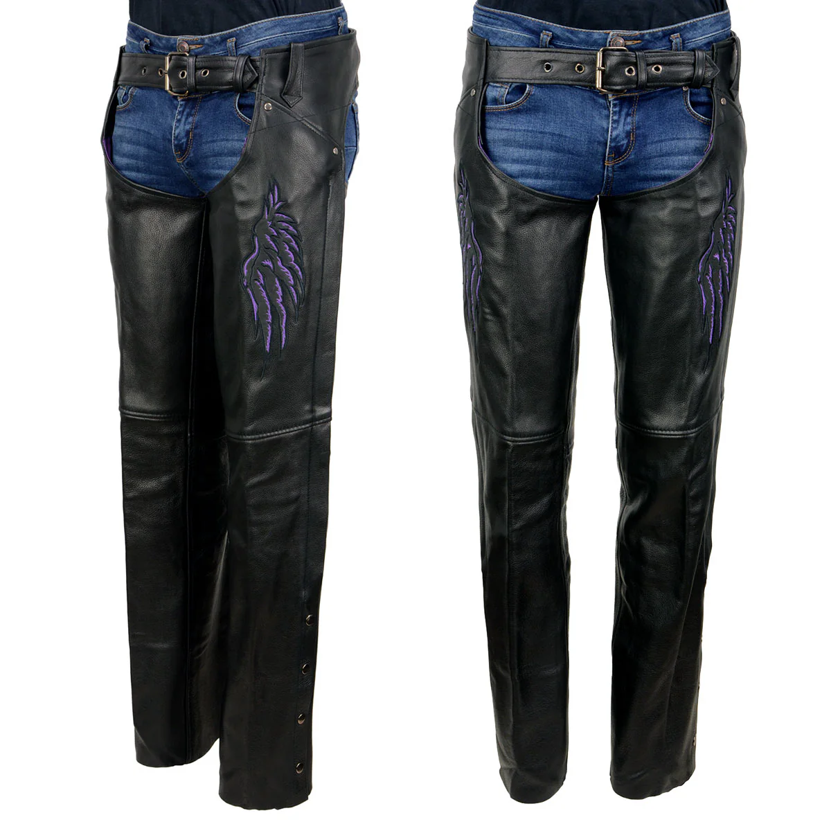 Milwaukee Leather ML1180 Women's Black Leather Chaps with Reflective Wing Detail - Image 2