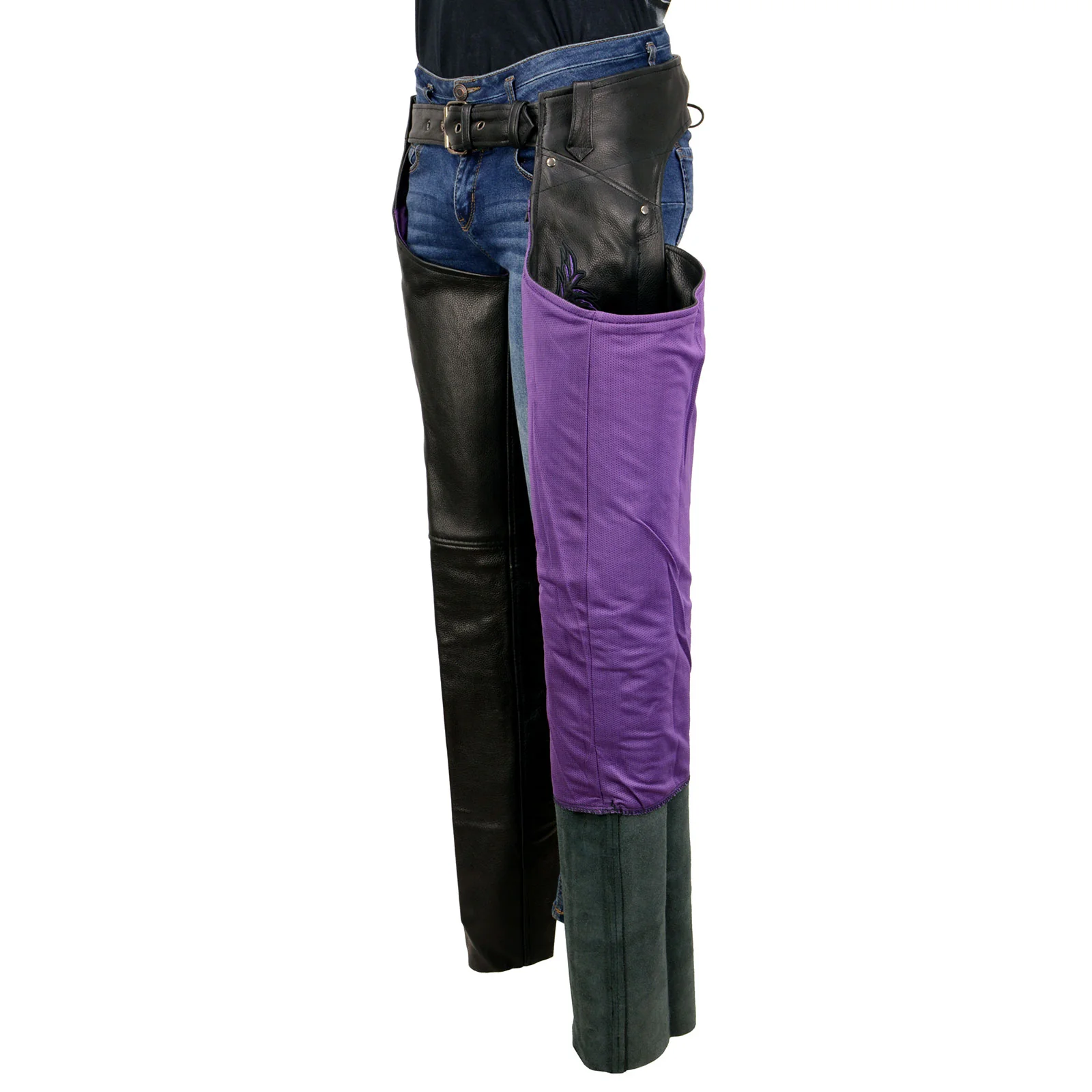 Milwaukee Leather ML1180 Women's Black Leather Chaps with Reflective Wing Detail - Image 4