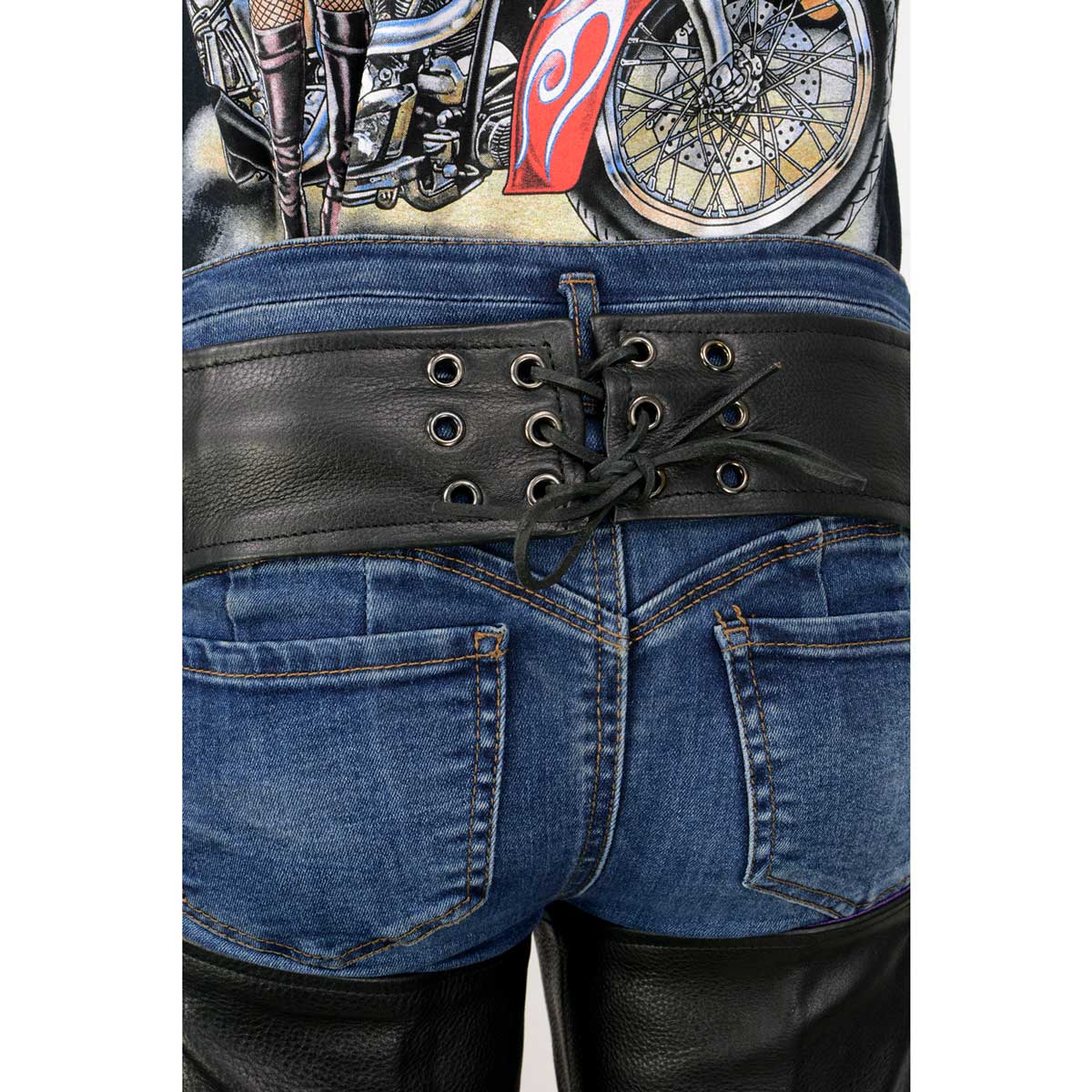 Milwaukee Leather ML1180 Women's Black Leather Chaps with Reflective Wing Detail - Image 6