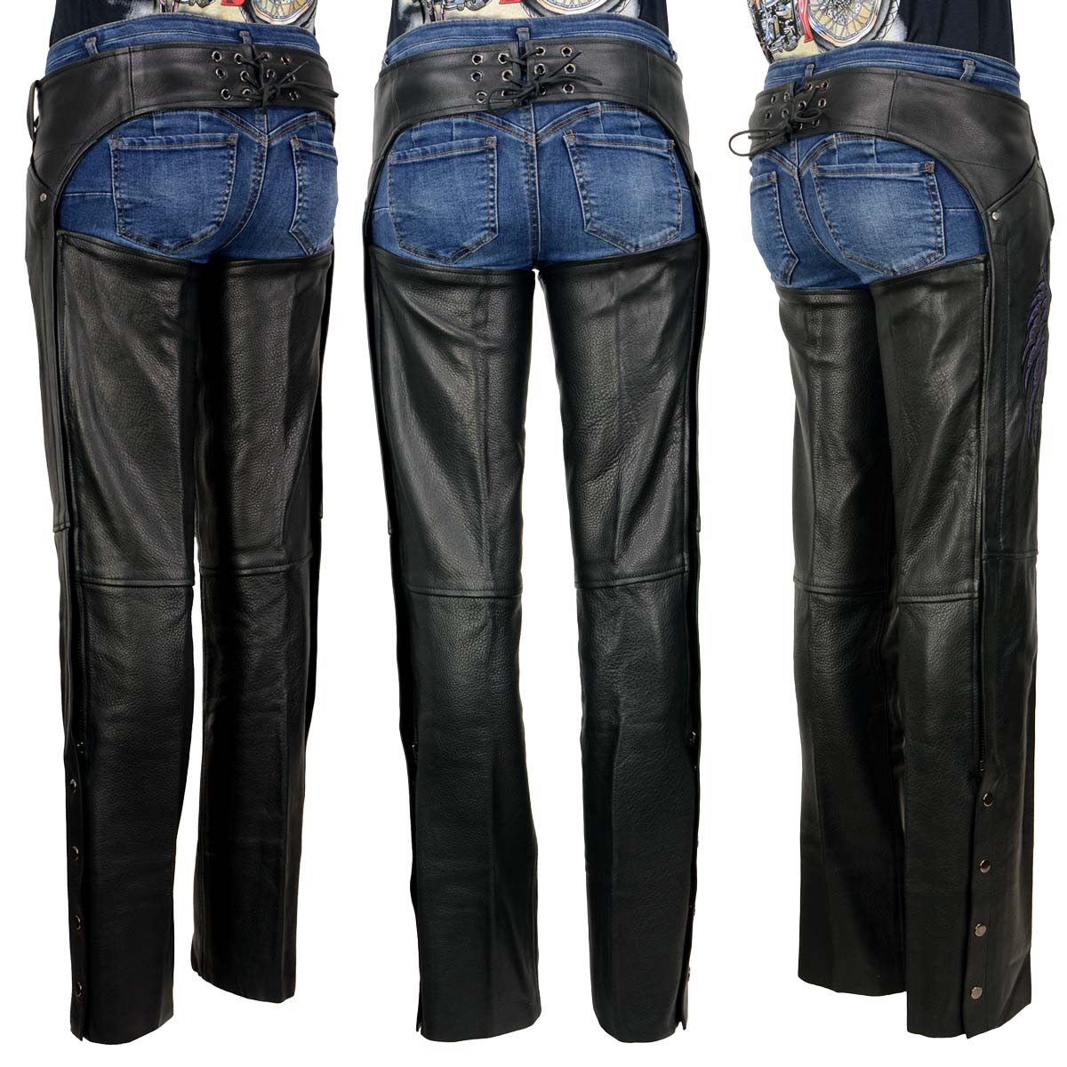 Milwaukee Leather ML1180 Women's Black Leather Chaps with Reflective Wing Detail - Image 7