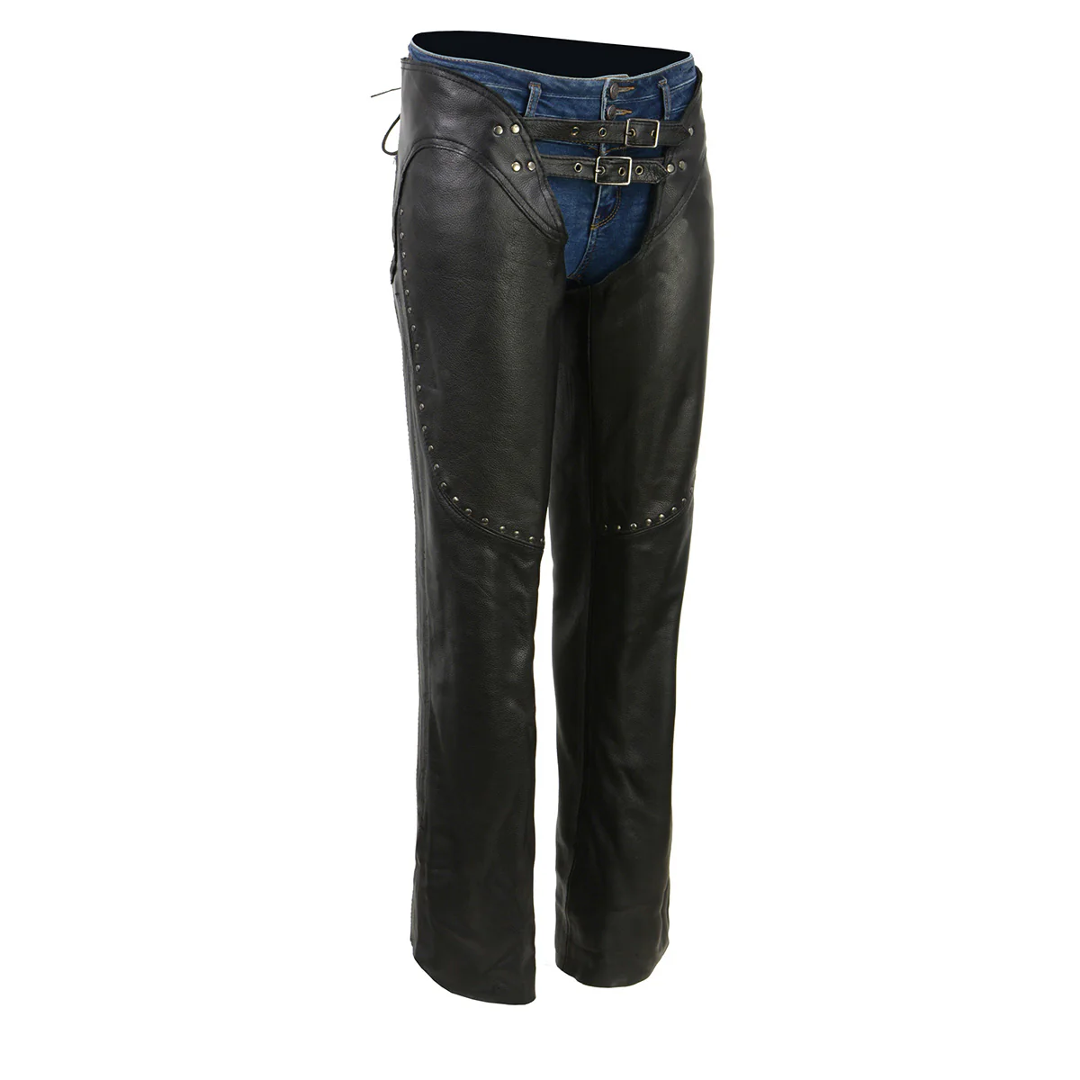 Milwaukee Leather Chaps for Women Black Low-Rise Waist- Front Double Buckle Rivet Detailing Motorcycle Chap- ML1186 - Image 10