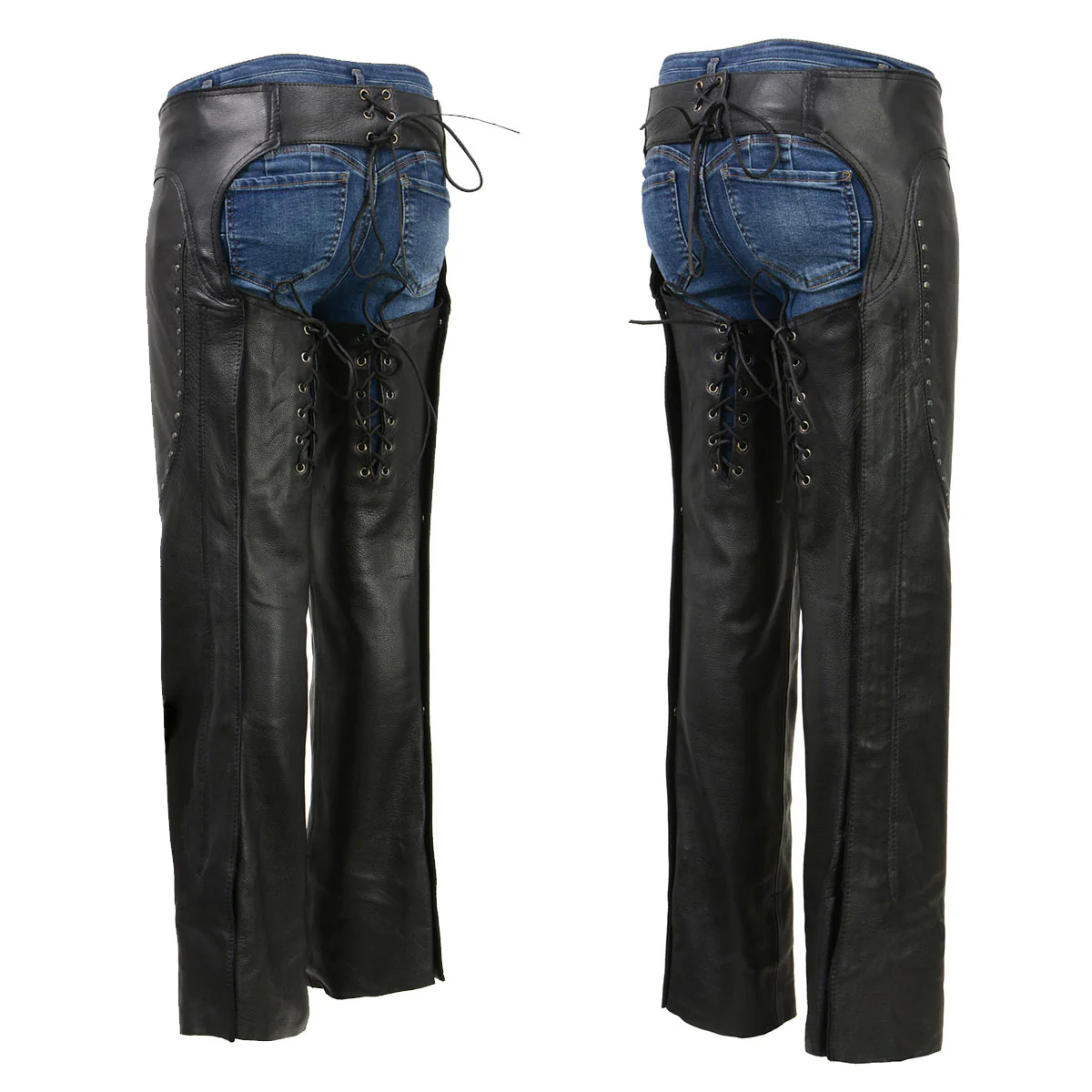 Milwaukee Leather Chaps for Women Black Low-Rise Waist- Front Double Buckle Rivet Detailing Motorcycle Chap- ML1186 - Image 11