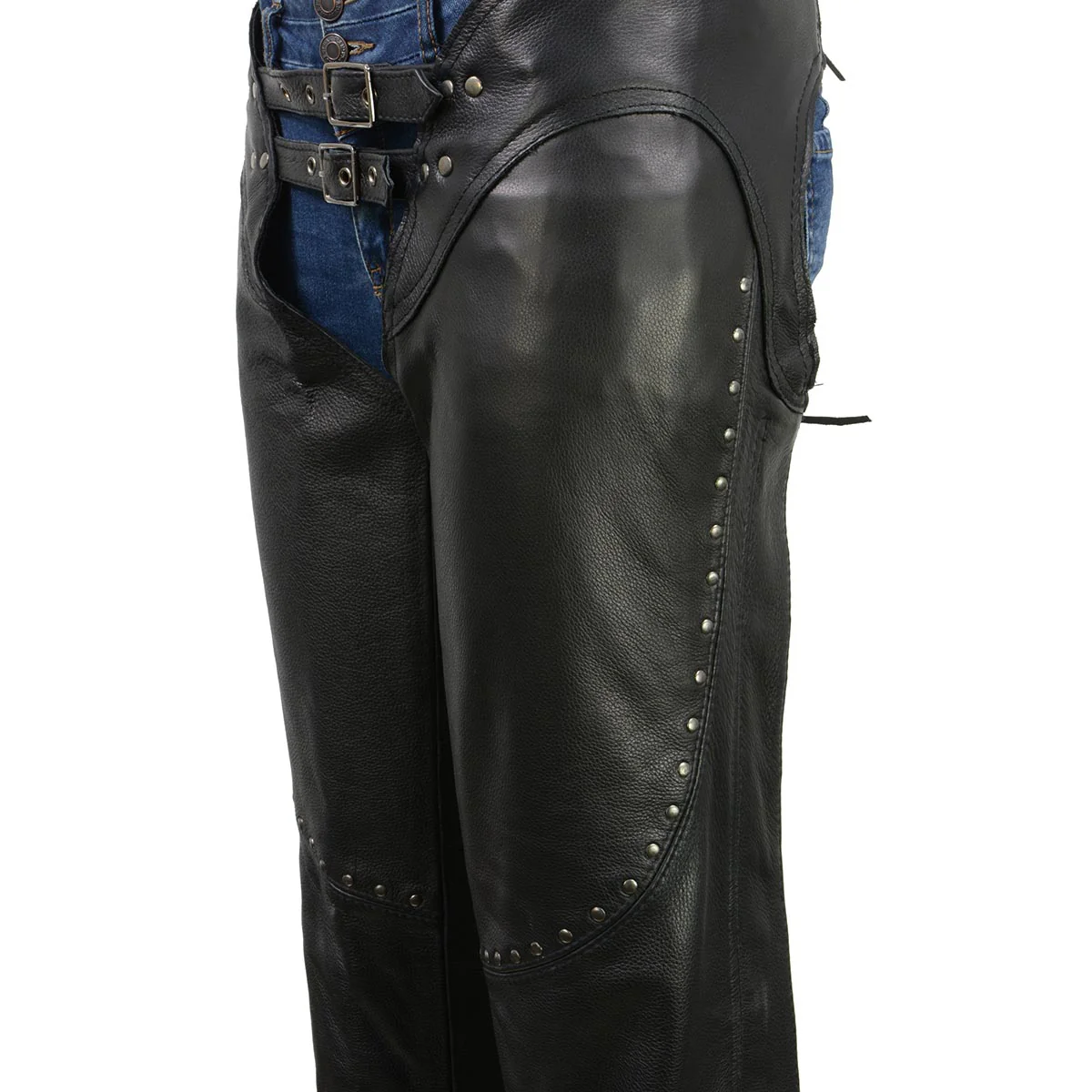 Milwaukee Leather Chaps for Women Black Low-Rise Waist- Front Double Buckle Rivet Detailing Motorcycle Chap- ML1186 - Image 14