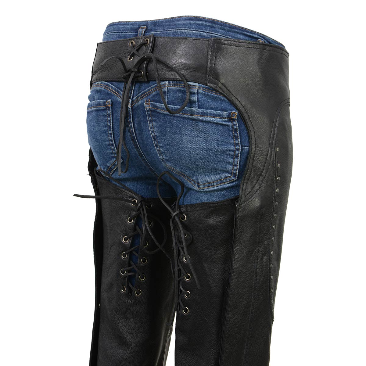 Milwaukee Leather Chaps for Women Black Low-Rise Waist- Front Double Buckle Rivet Detailing Motorcycle Chap- ML1186 - Image 15