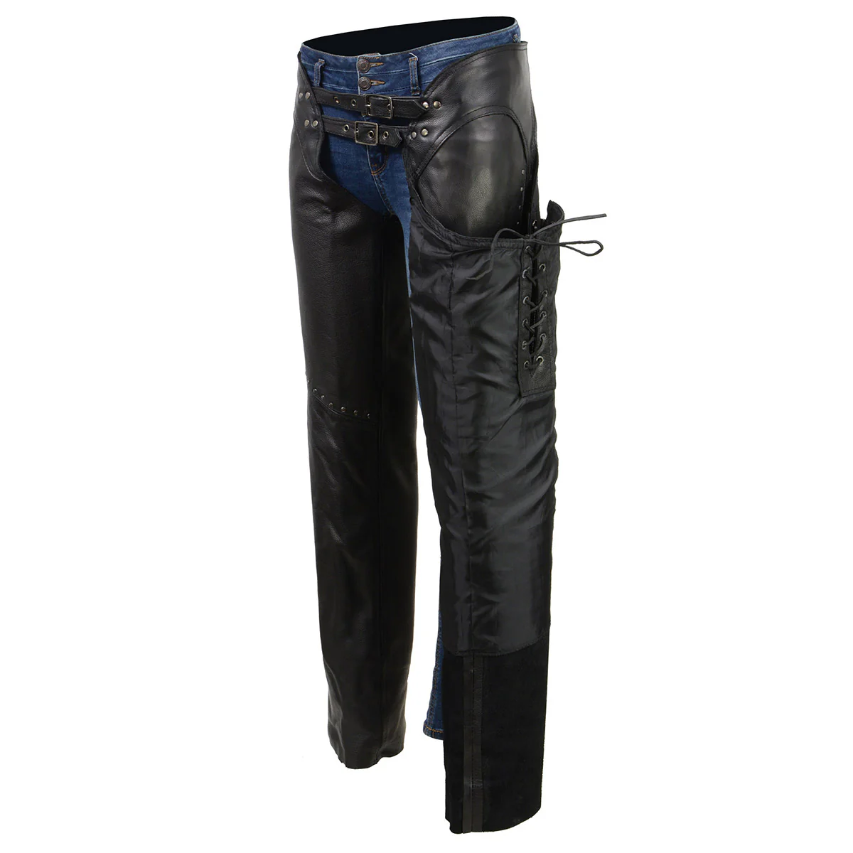 Milwaukee Leather Chaps for Women Black Low-Rise Waist- Front Double Buckle Rivet Detailing Motorcycle Chap- ML1186 - Image 4