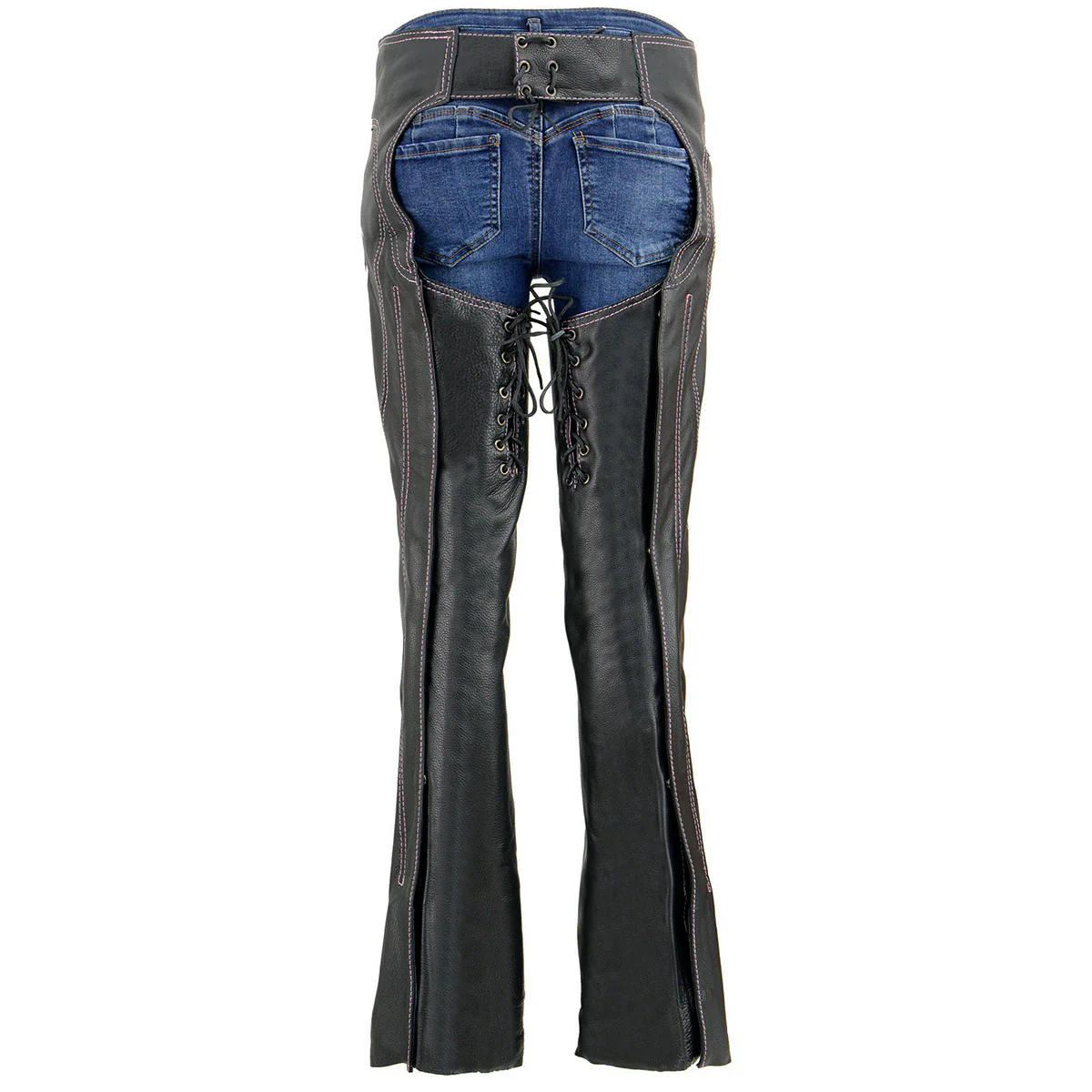 Milwaukee Leather Chaps for Women Black and Pink Low-Rise Waist- Double Buckle Reflective Embroidery Motorcycle Chap- ML1187 - Image 2