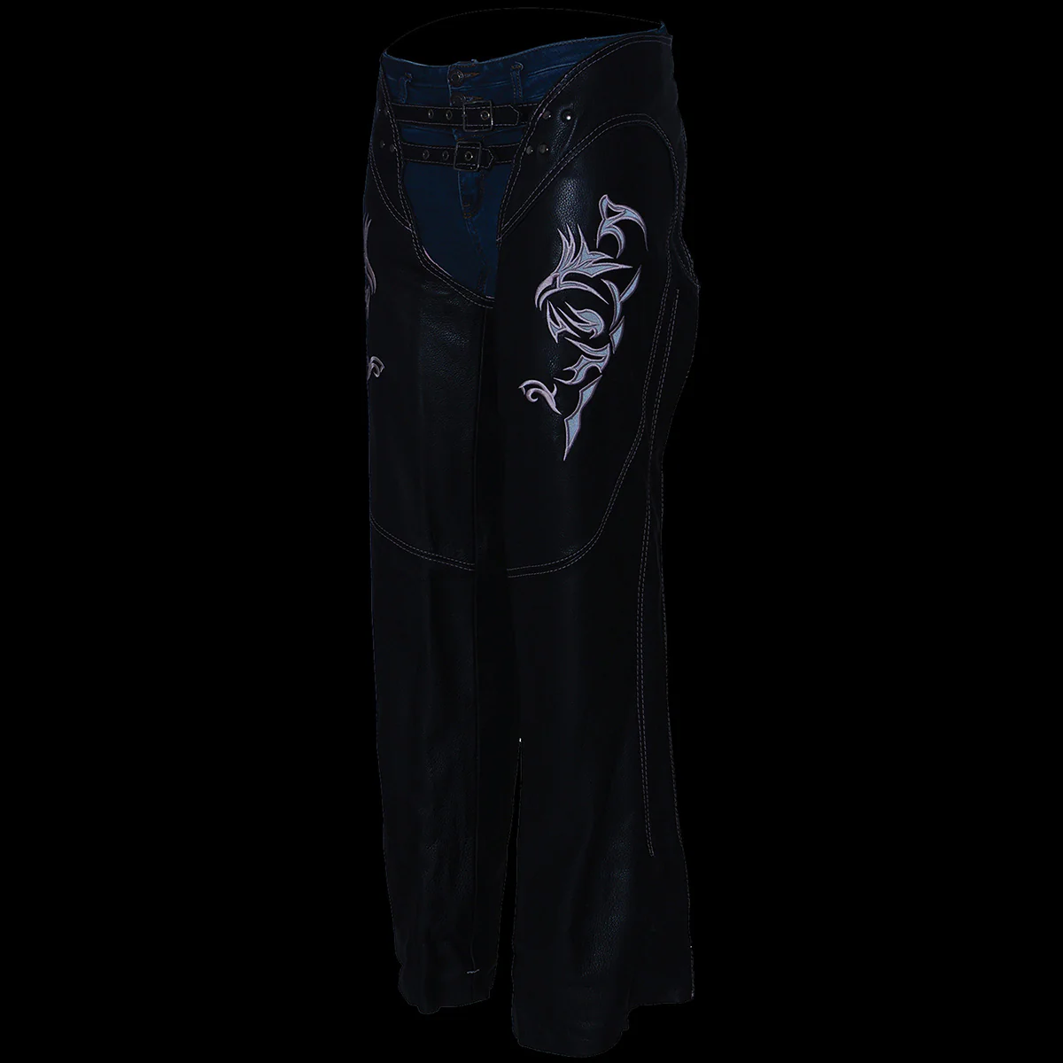 Milwaukee Leather Chaps for Women Black and Pink Low-Rise Waist- Double Buckle Reflective Embroidery Motorcycle Chap- ML1187 - Image 4