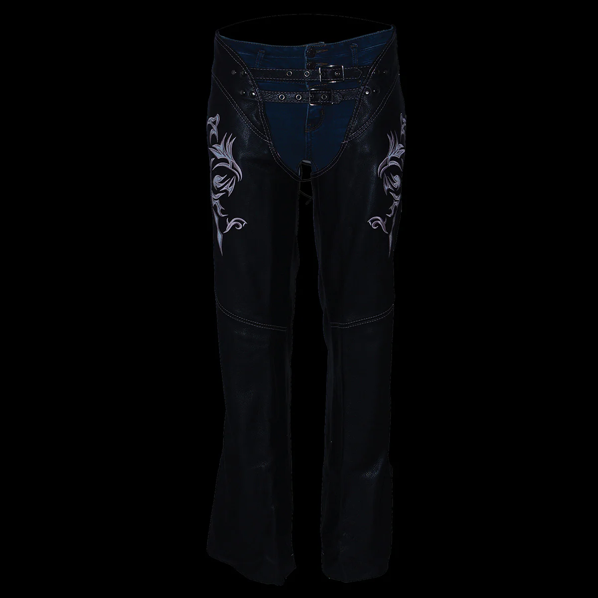 Milwaukee Leather Chaps for Women Black and Pink Low-Rise Waist- Double Buckle Reflective Embroidery Motorcycle Chap- ML1187 - Image 5