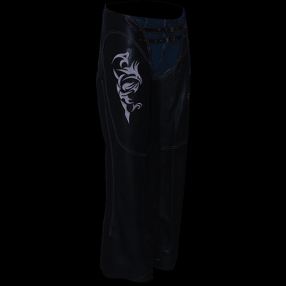 Milwaukee Leather Chaps for Women Black and Pink Low-Rise Waist- Double Buckle Reflective Embroidery Motorcycle Chap- ML1187 - Image 6