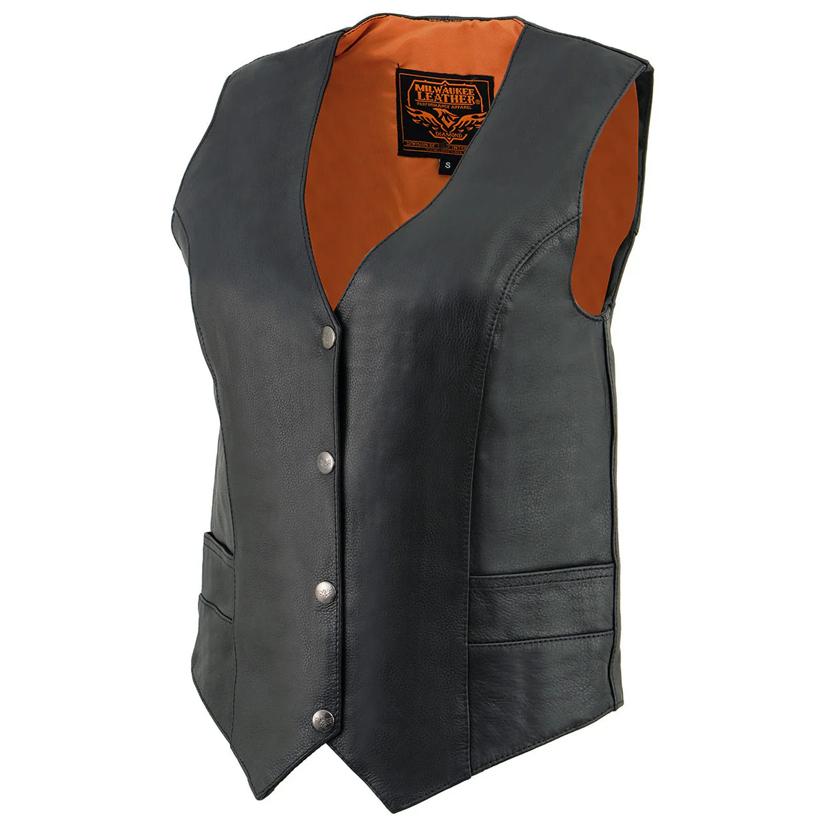 Milwaukee Leather ML1253 Women's Black Premium Leather Motorcycle Rider Vest w/ Snap Button Closure - Image 6