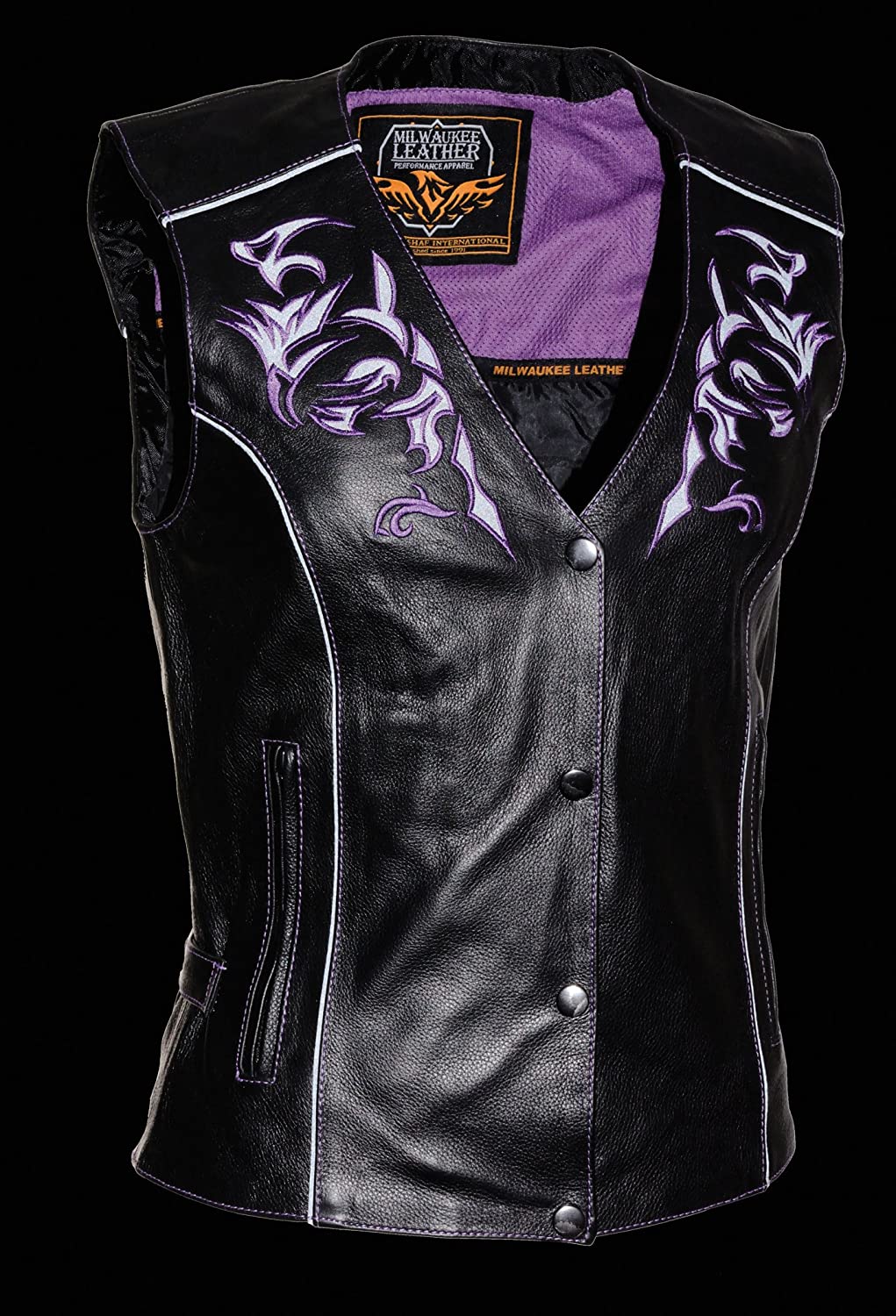 Milwaukee Leather ML1293 Women's Black and Purple ‘Wing Studded’ Leather Vest - Image 4