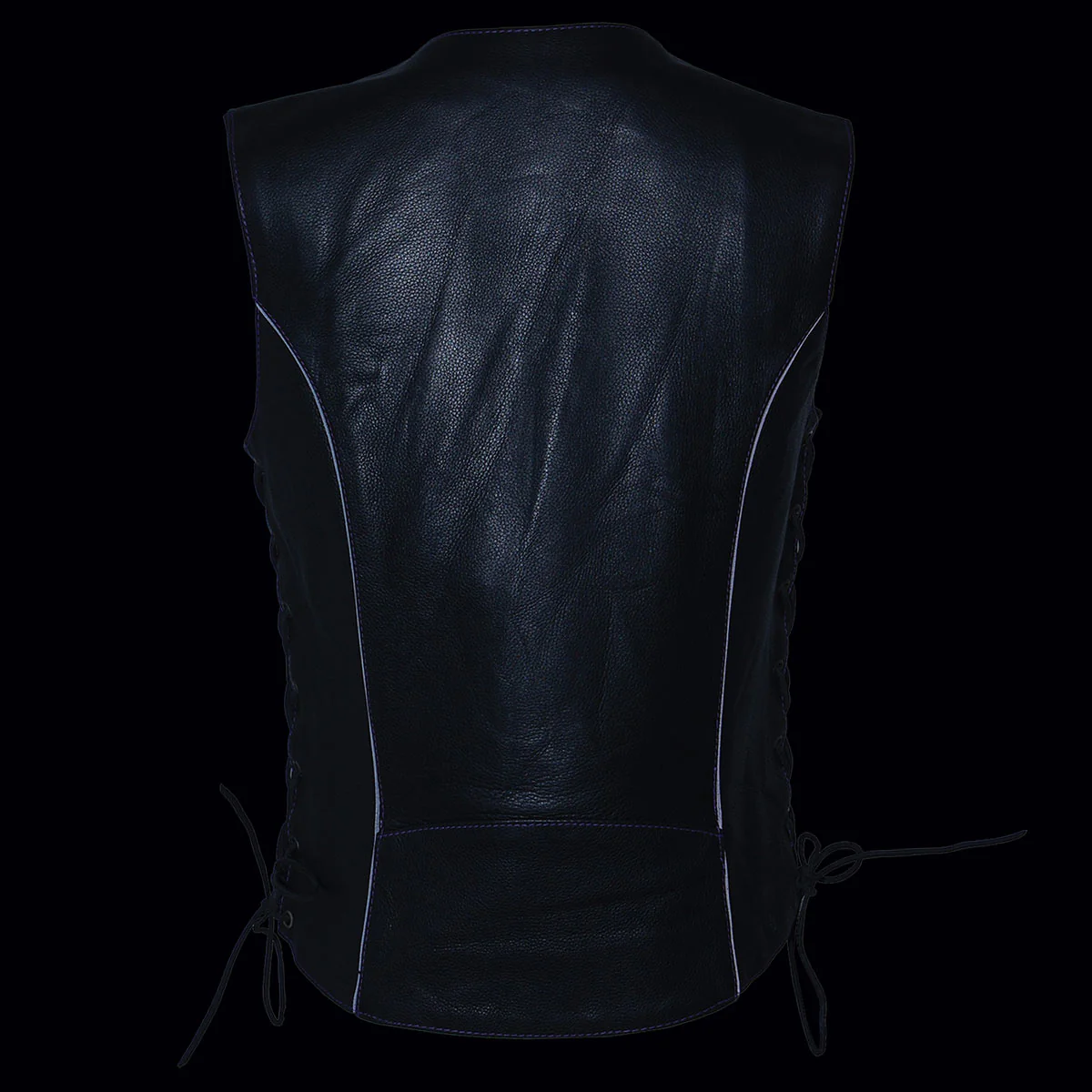 Milwaukee Leather ML1296 Women's Black/Purple Leather Side Laced Motorcycle Vest w/ Reflective Tribal - Image 6