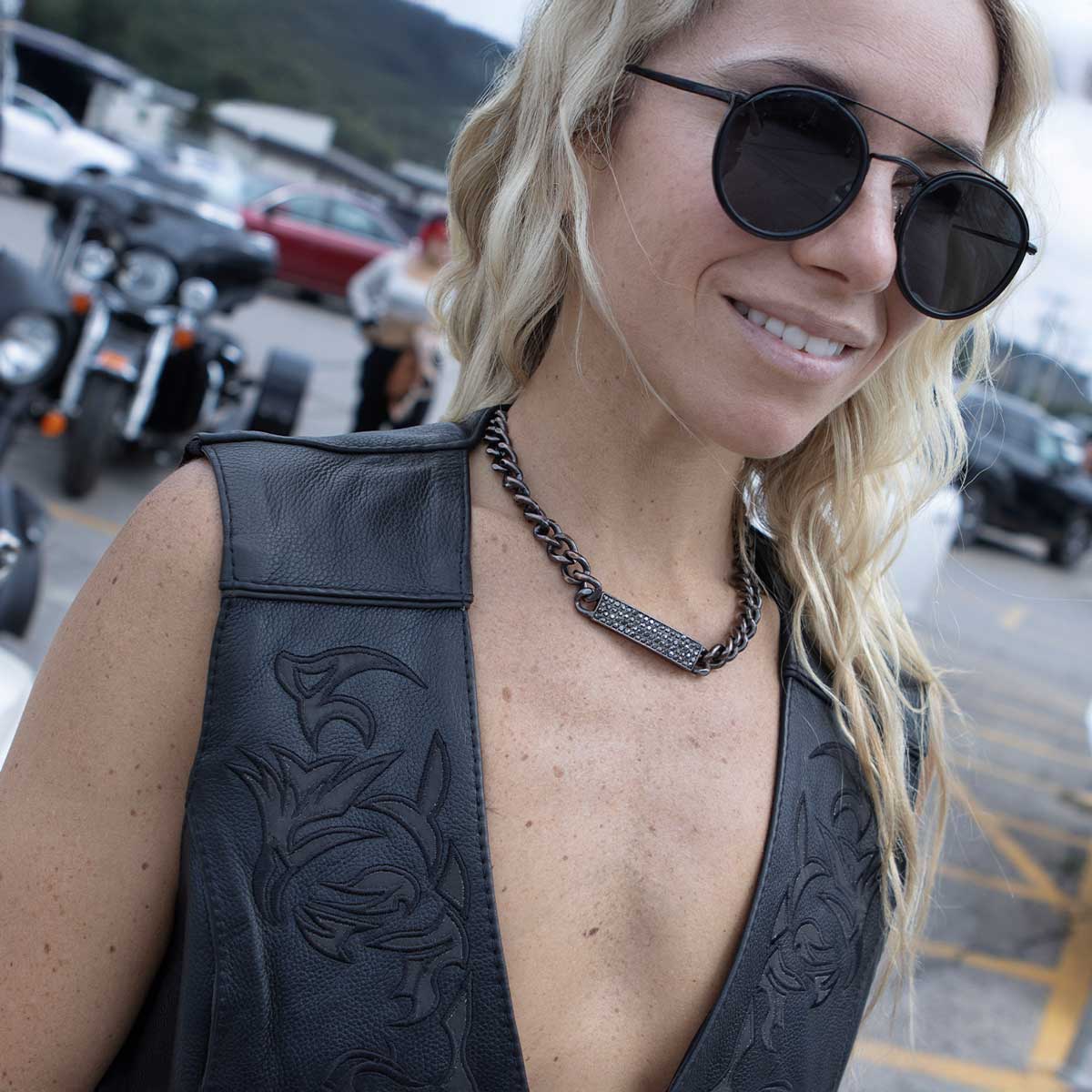 Milwaukee Leather ML1296 Women's Black Leather Side Laced Motorcycle Vest w/ Reflective Tribal - Image 5