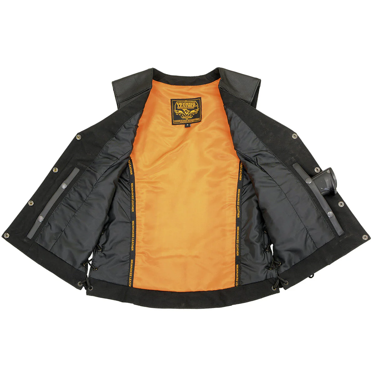 Milwaukee Leather ML1296 Women's Black Leather Side Laced Motorcycle Vest w/ Reflective Tribal - Image 7