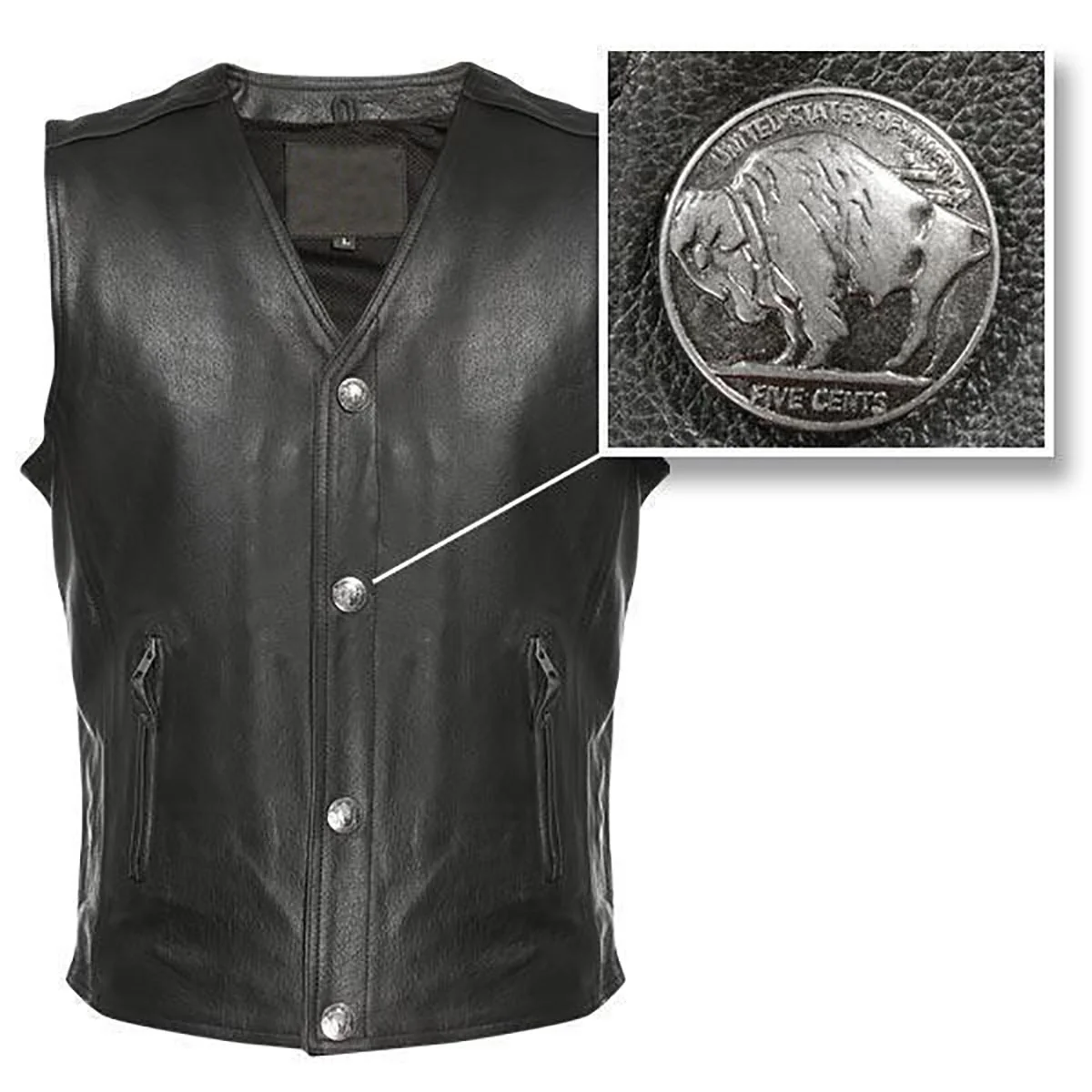 Milwaukee Leather ML1378 Men's 'Buffalo Nickel' Black Motorcycle Vest - Image 3
