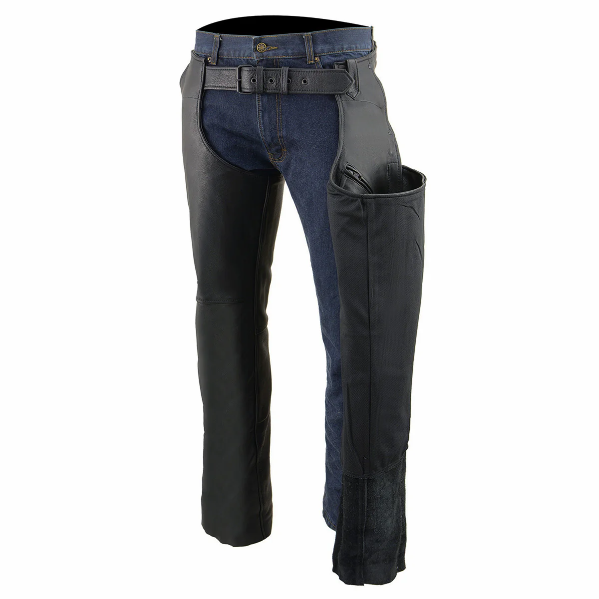Milwaukee Leather Men's Black Premium Leather Motorcycle Rider Chaps w/ Front 3-Pockets - Thigh Patch Pocket-ML1766 - Image 13