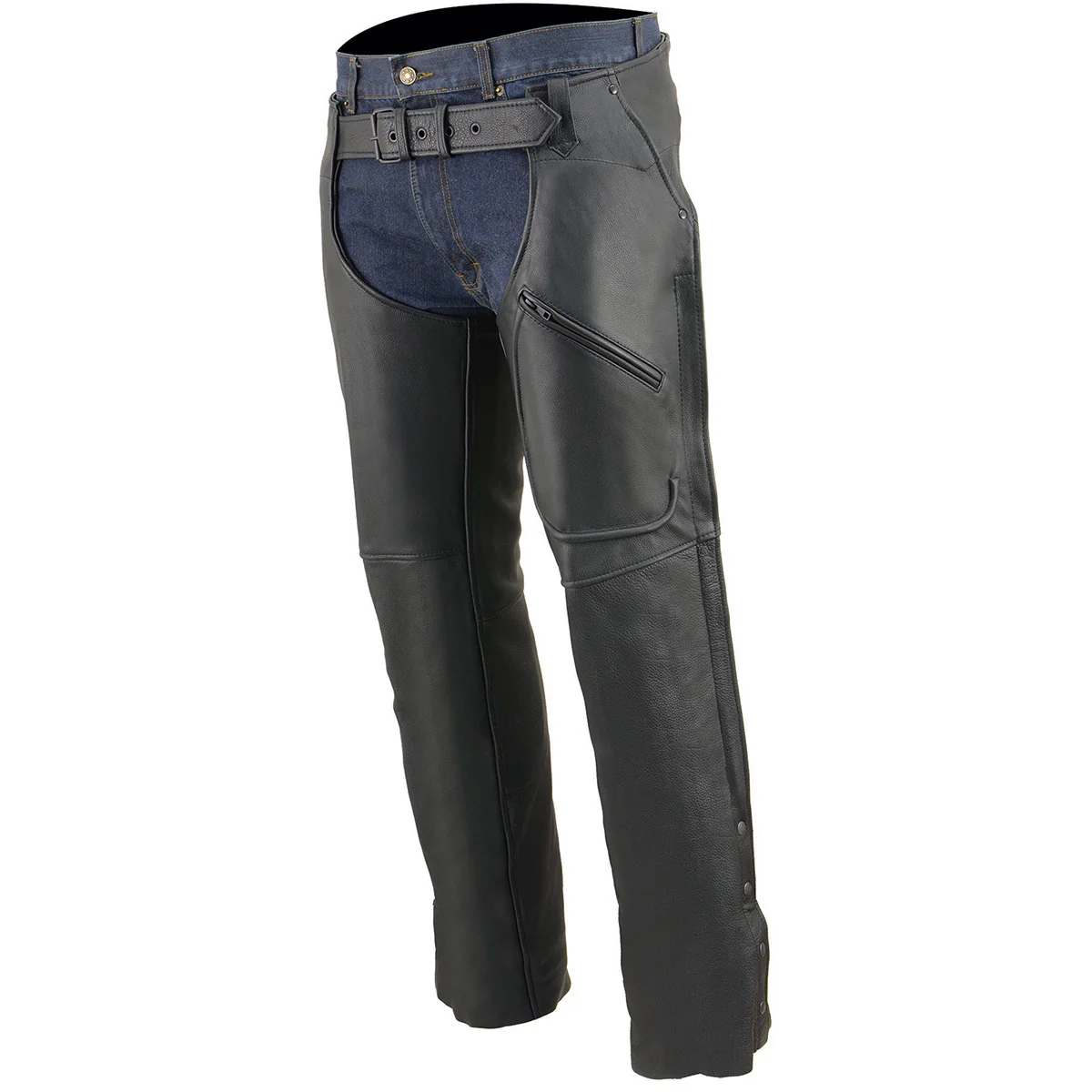 Milwaukee Leather Men's Black Premium Leather Motorcycle Rider Chaps w/ Front 3-Pockets - Thigh Patch Pocket-ML1766 - Image 6