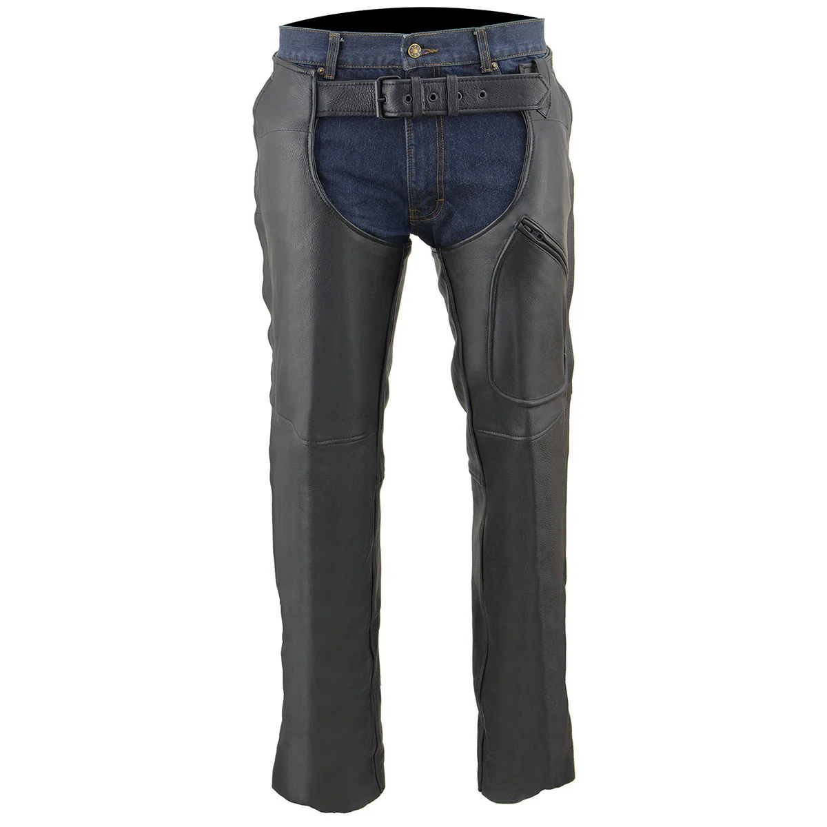 Milwaukee Leather Men's Black Premium Leather Motorcycle Rider Chaps w/ Front 3-Pockets - Thigh Patch Pocket-ML1766 - Image 7