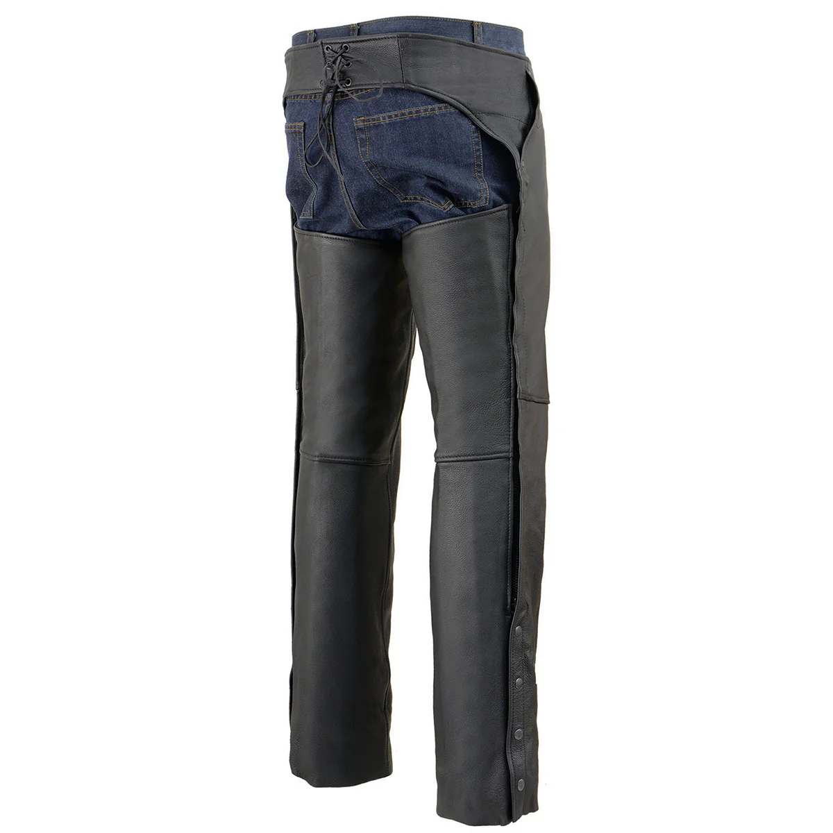 Milwaukee Leather Men's Black Premium Leather Motorcycle Rider Chaps w/ Front 3-Pockets - Thigh Patch Pocket-ML1766 - Image 8