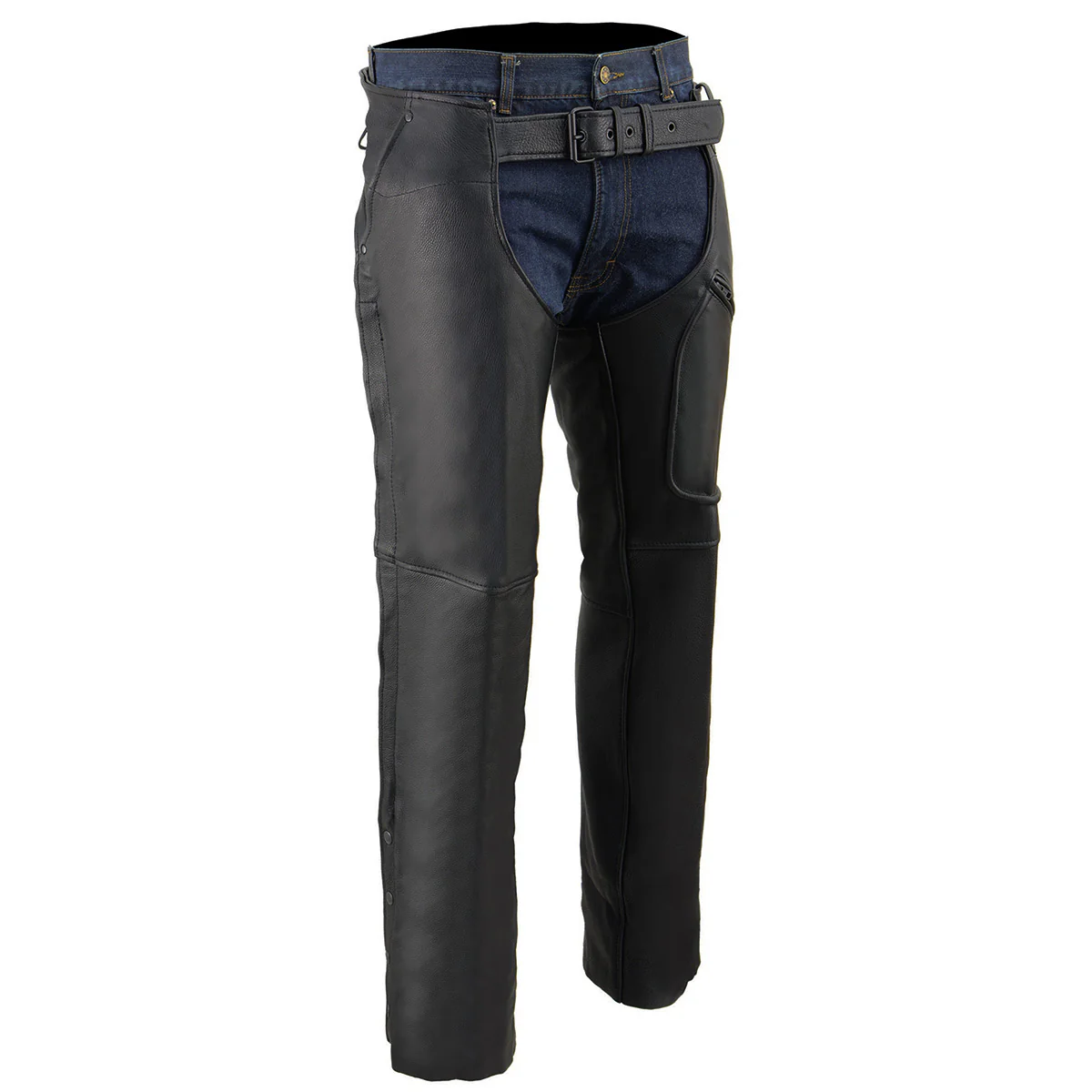 Milwaukee Leather Men's Black Premium Leather Motorcycle Rider Chaps w/ Front 3-Pockets - Thigh Patch Pocket-ML1766 - Image 9