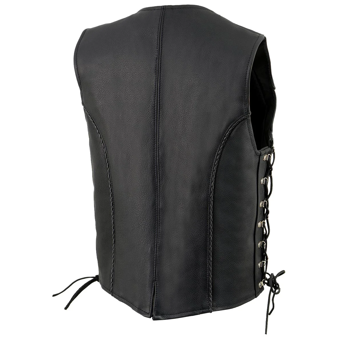 Milwaukee Leather ML2042 Women's Black Braided Premium Leather Motorcycle Rider Vest w/ Side Laces - Image 6
