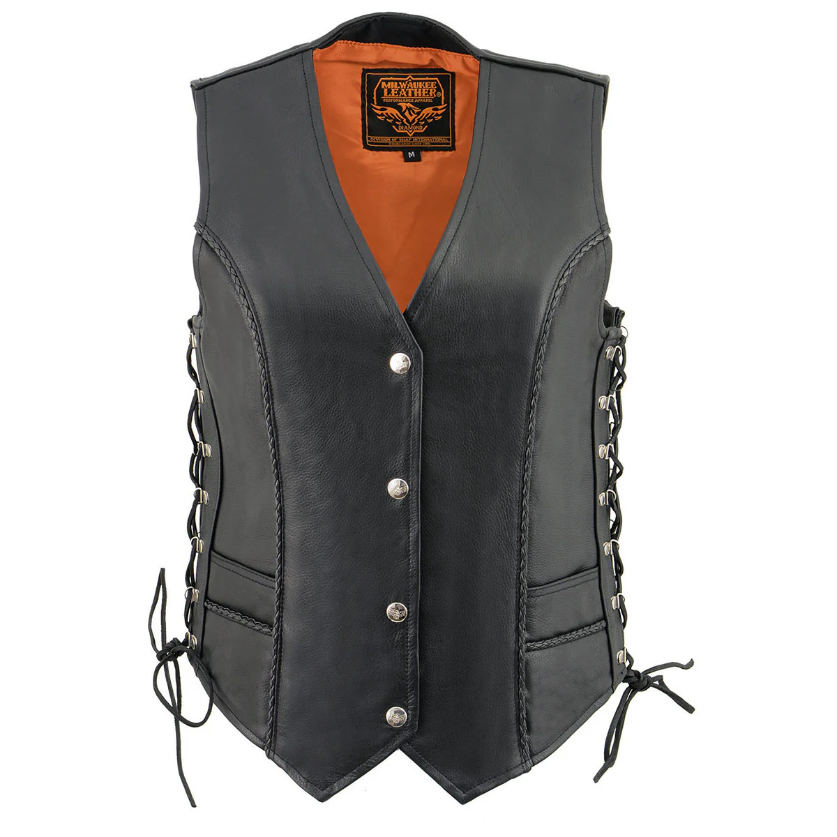 Milwaukee Leather ML2042 Women's Black Braided Premium Leather Motorcycle Rider Vest w/ Side Laces - Image 7