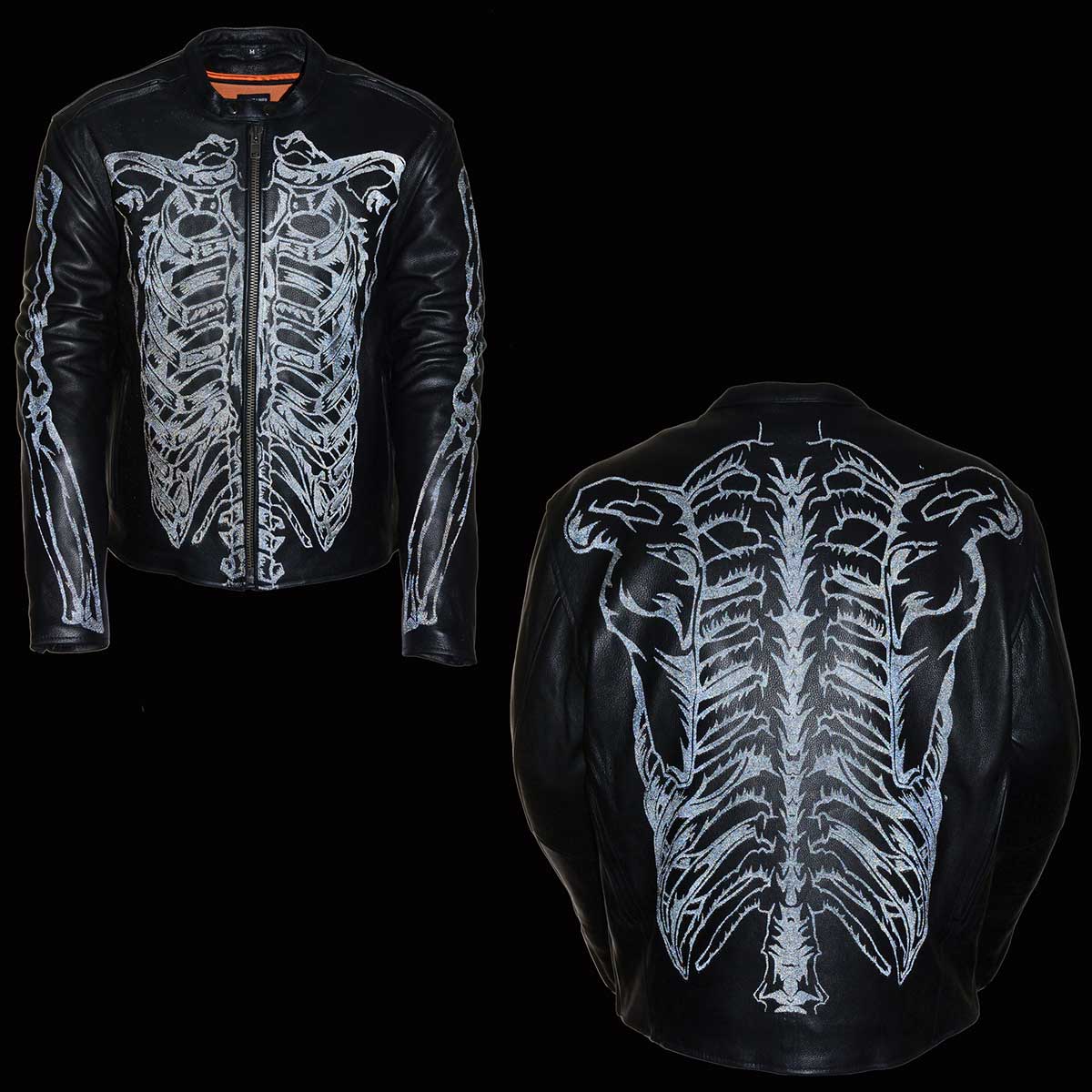 Milwaukee Leather ML2075 Men's Black Leather Jacket with Reflective Skeleton Bones - Image 3
