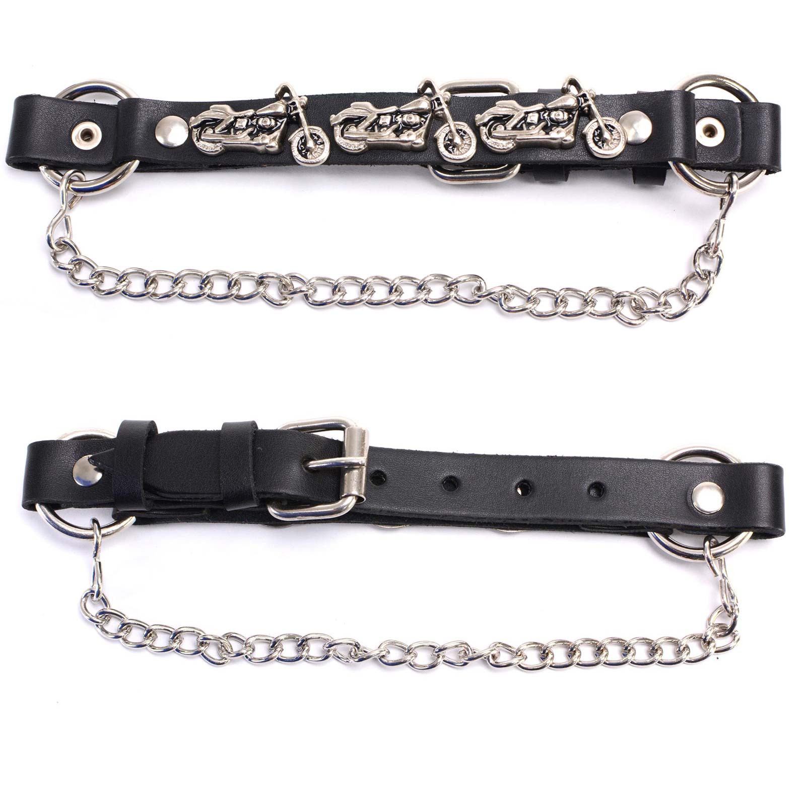 Milwaukee Leather Motorcycle Boot Chain - Silver Chain & Buckle, Motorcycle Medallion Accent - MLA3003 - Image 2