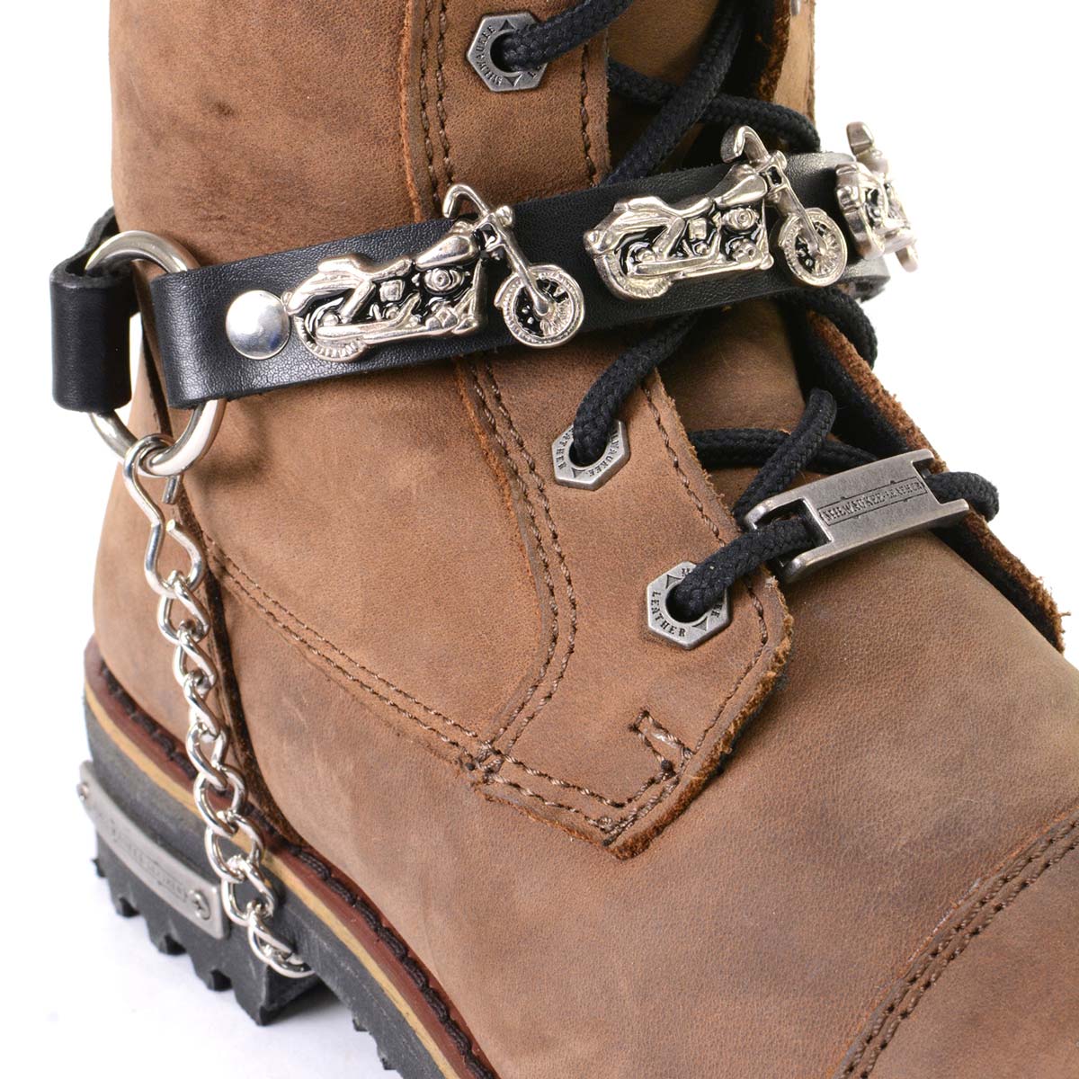 Milwaukee Leather Motorcycle Boot Chain - Silver Chain & Buckle, Motorcycle Medallion Accent - MLA3003 - Image 3