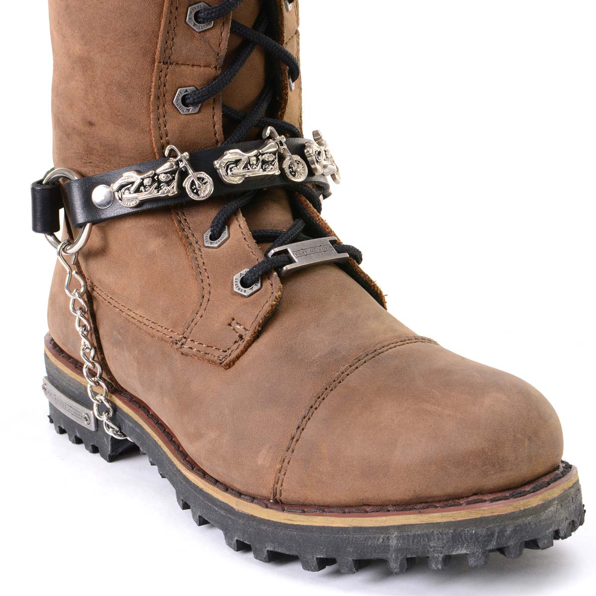 Milwaukee Leather Motorcycle Boot Chain - Silver Chain & Buckle, Motorcycle Medallion Accent - MLA3003 - Image 4
