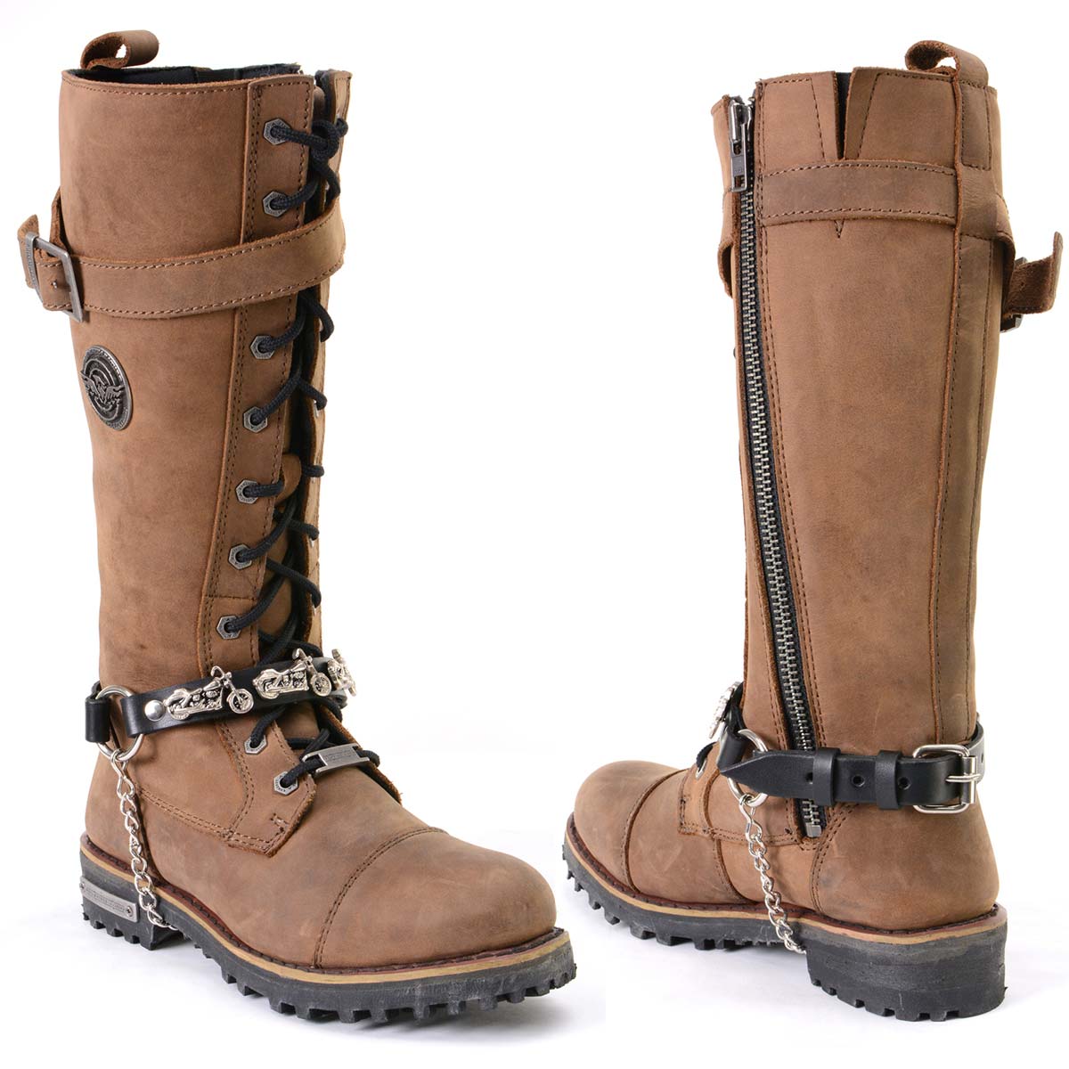 Milwaukee Leather Motorcycle Boot Chain - Silver Chain & Buckle, Motorcycle Medallion Accent - MLA3003 - Image 6