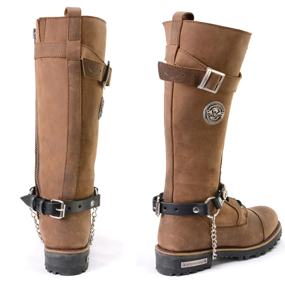 Milwaukee Leather Motorcycle Boot Chain - Silver Chain & Buckle, Motorcycle Medallion Accent - MLA3003 - Image 7