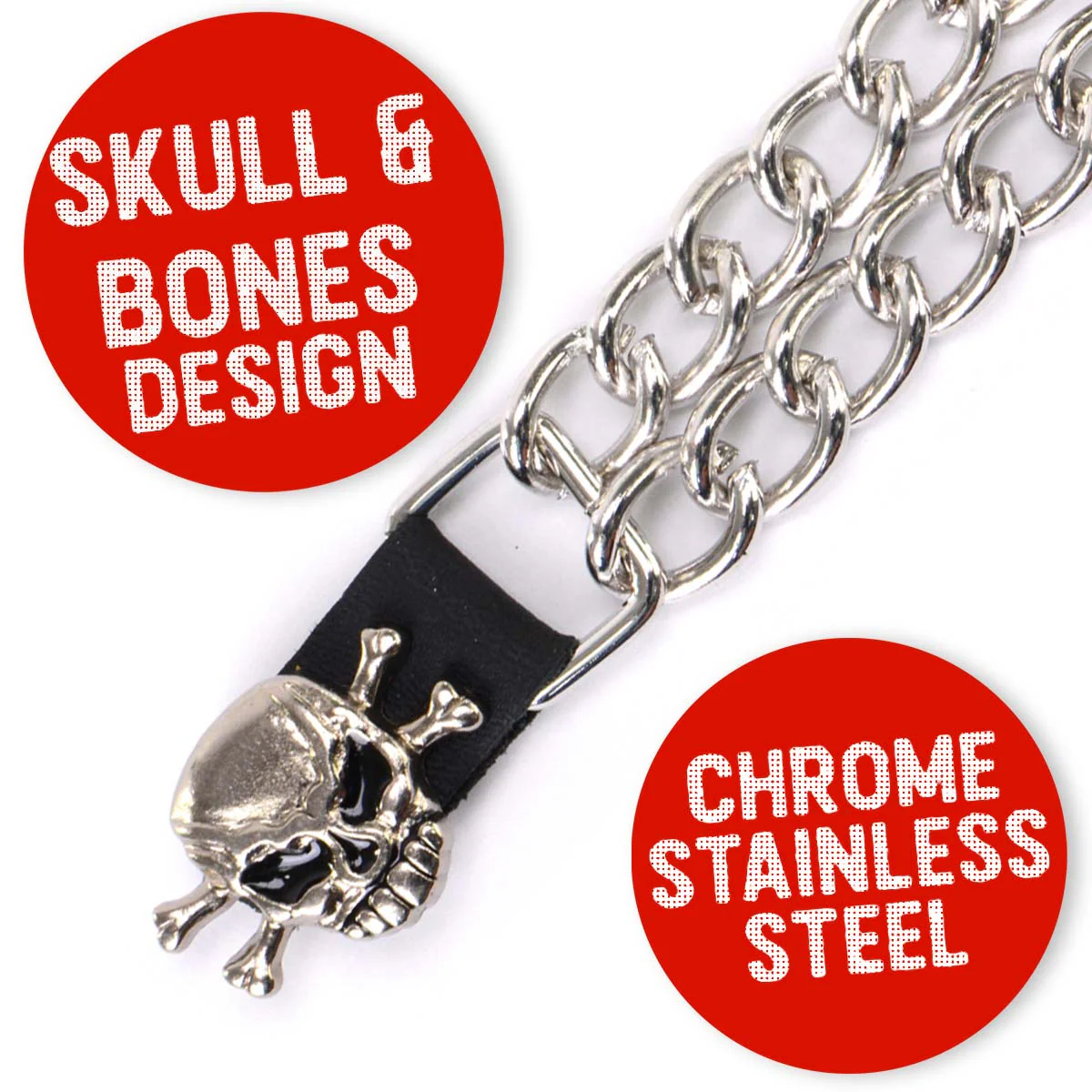 Milwaukee Leather MLA6004SET Skull and Cross Bones 4-PCS Vest Extender Double Chrome Chains w/ Genuine Leather 4" Extension - Image 3