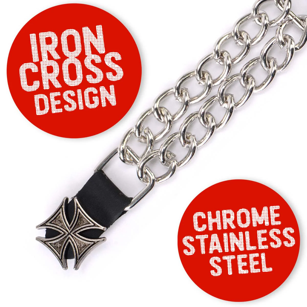 Milwaukee Leather MLA6045SET Iron Cross 4-PCS Vest Extender Double Chrome Chains w/ Genuine Leather 6" Extension - Image 3