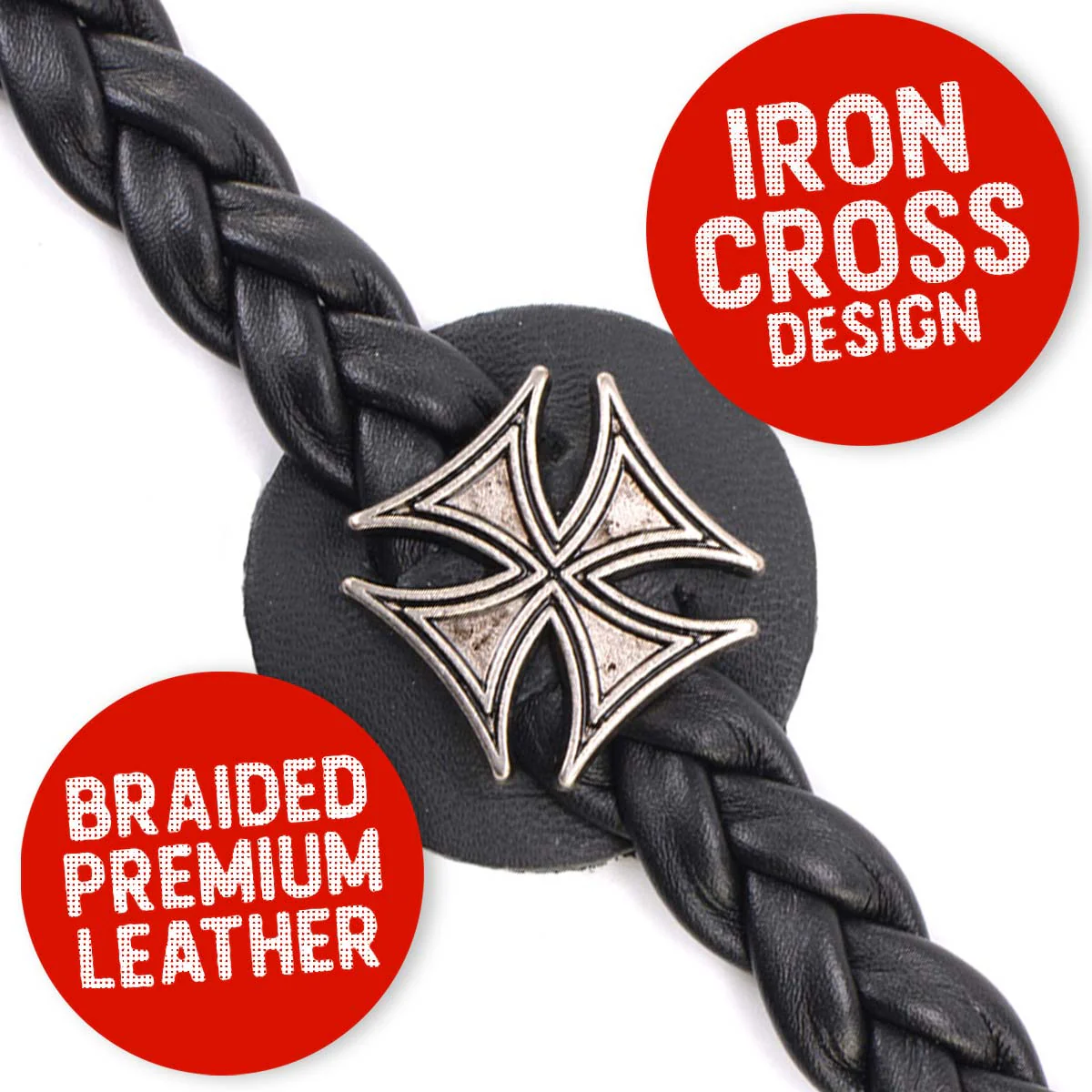 Milwaukee Leather MLA6063SET Iron Cross 4-PCS Vest Extender Double Chrome Chains w/ Genuine Braided Leather 4" Extension - Image 3