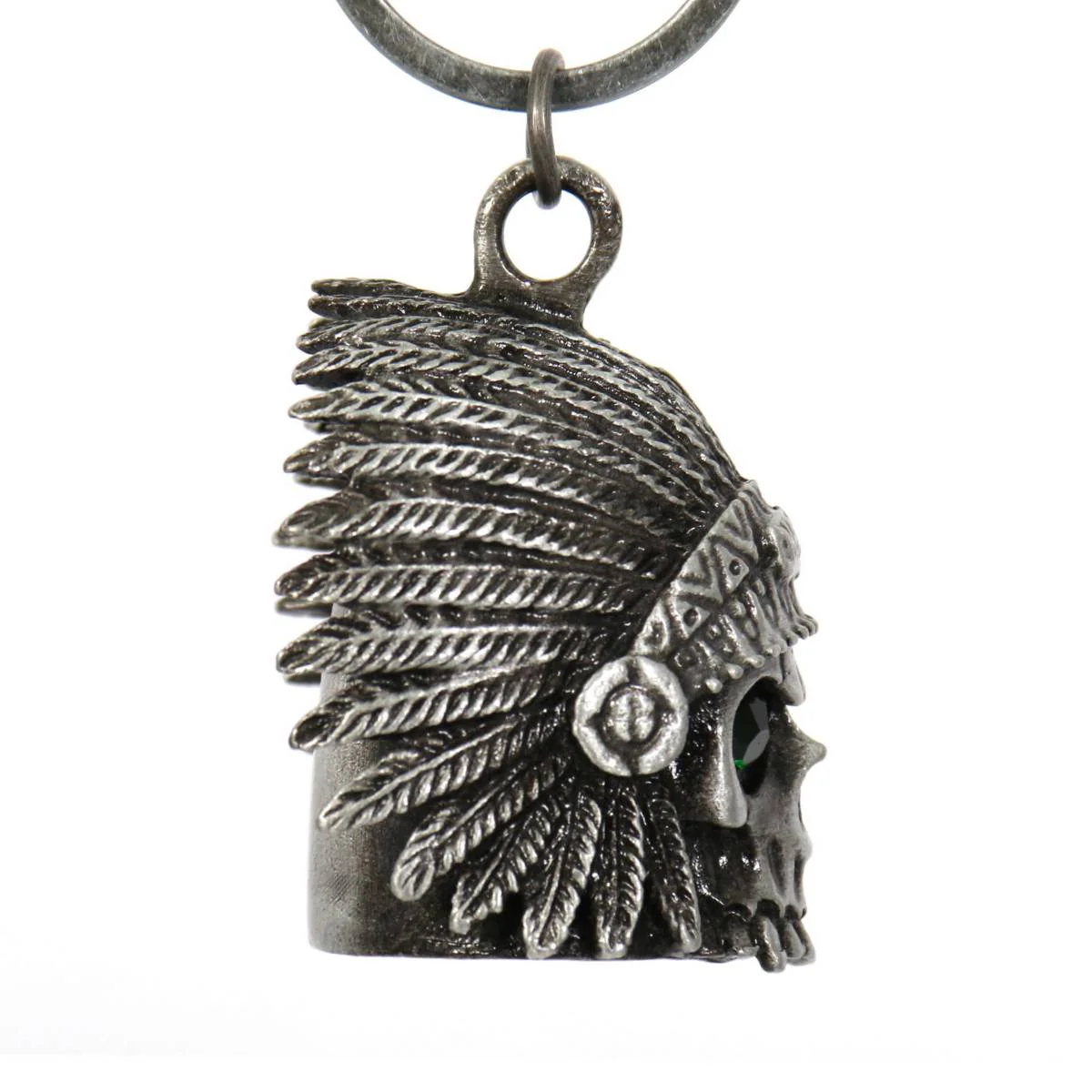 Milwaukee Leather MLB9039 'Native Skull with Green Eyes' Motorcycle Good Luck Bell | Key Chain Accessory for Bikers - Image 3