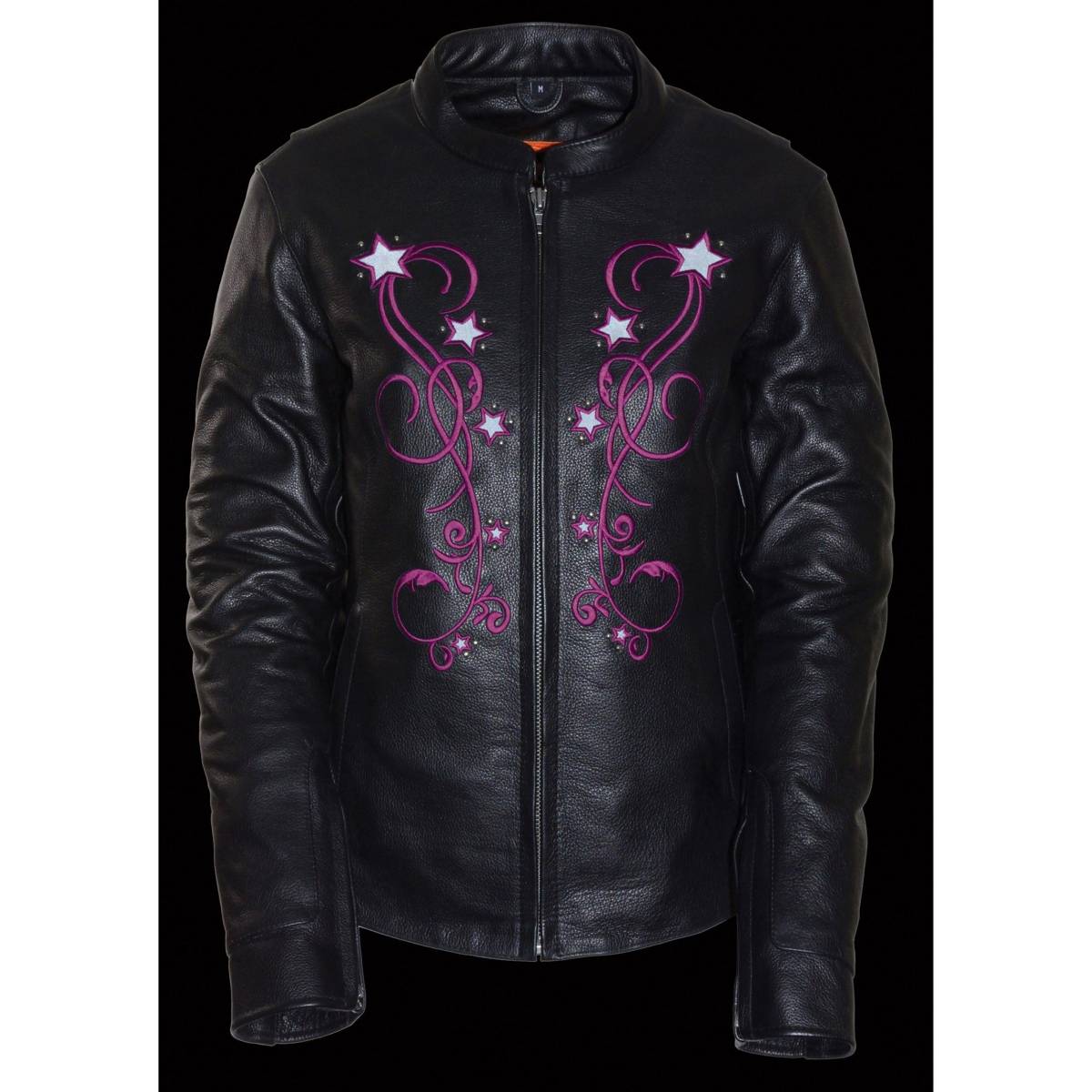 Milwaukee Leather MLL2500 Women's Black and Fuchsia Pink Leather Jacket with Embroidery - Image 2