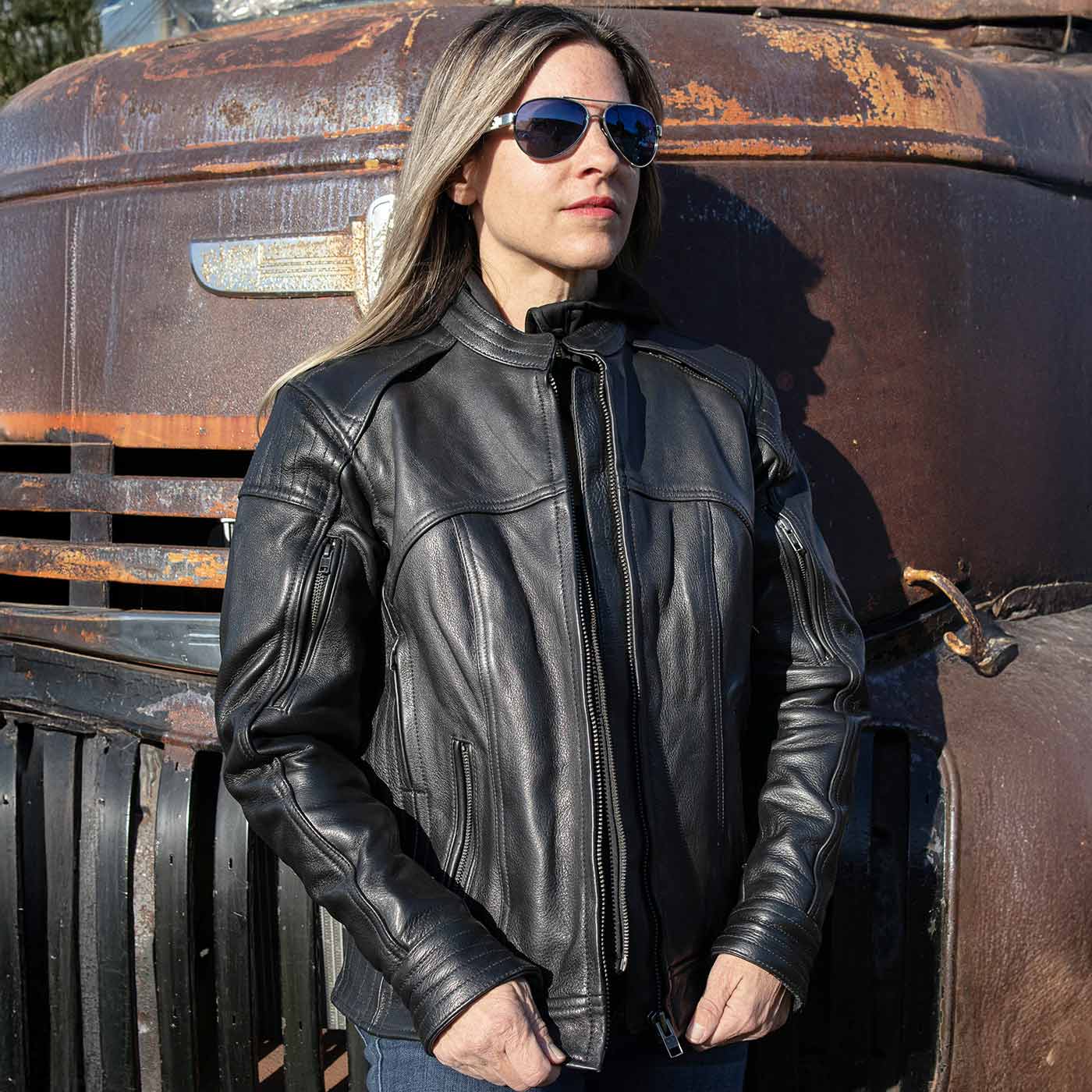 Milwaukee Leather Women's Vented Racer Leather Jacket with Removable Hoodie MLL2501 - Image 4