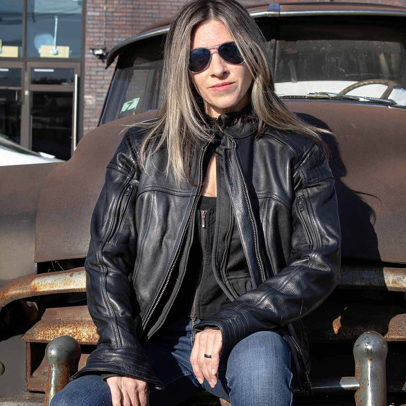 Milwaukee Leather Women's Vented Racer Leather Jacket with Removable Hoodie MLL2501 - Image 7