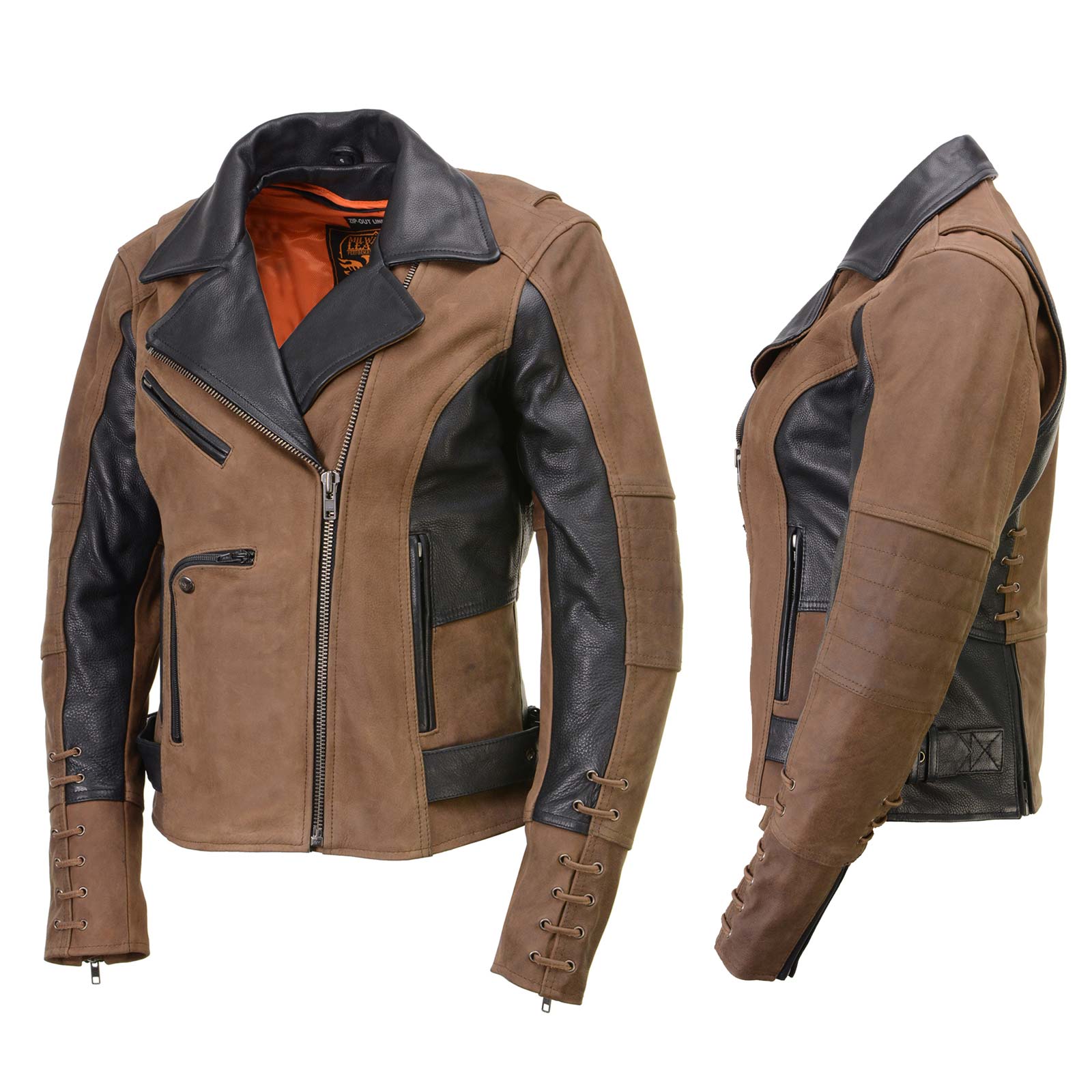 Milwaukee Leather MLL2508 Women's 'Dixie' Vintage Crazy Horse Brown and Black Leather Motorcycle Rider Jacket - Image 10