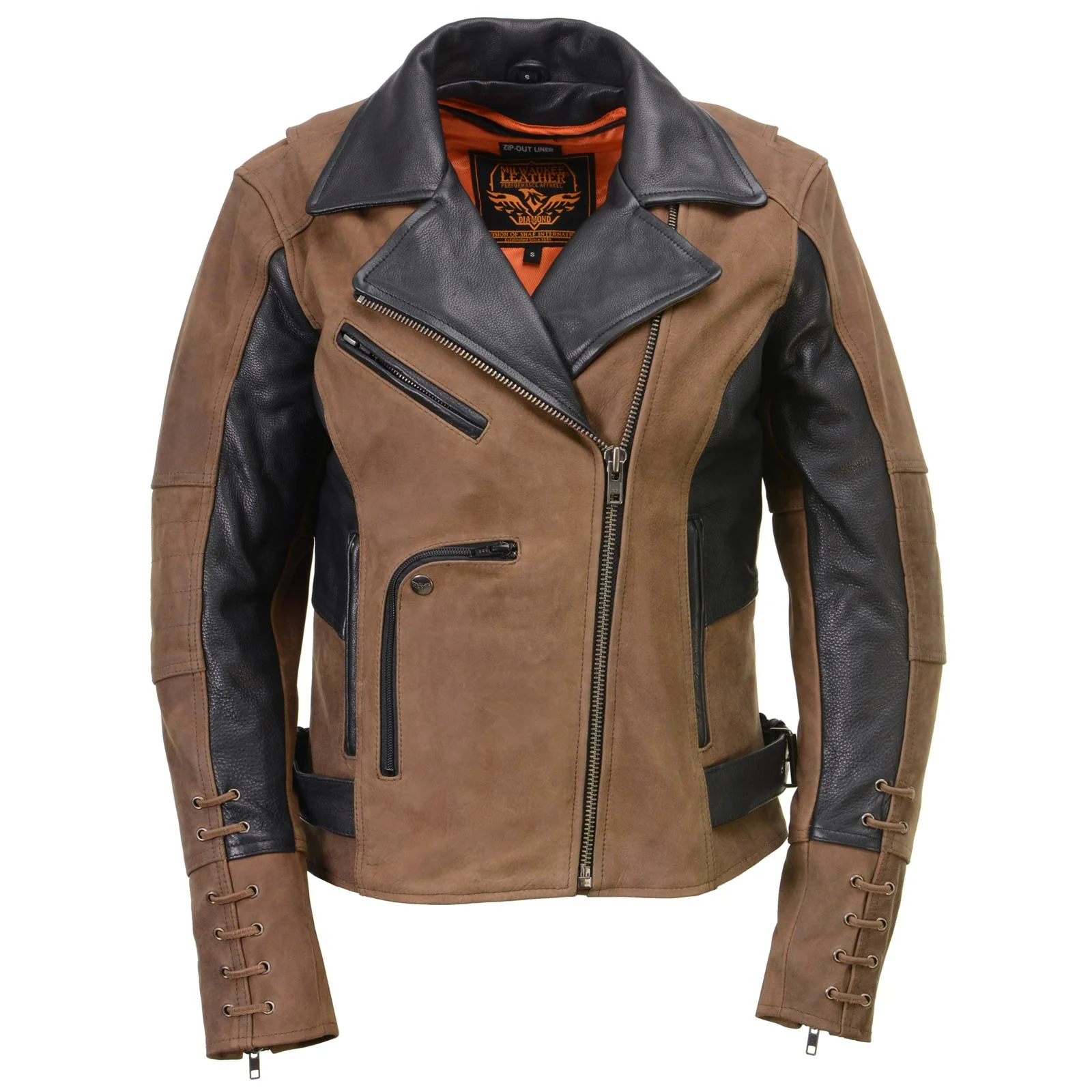 Milwaukee Leather MLL2508 Women's 'Dixie' Vintage Crazy Horse Brown and Black Leather Motorcycle Rider Jacket - Image 11
