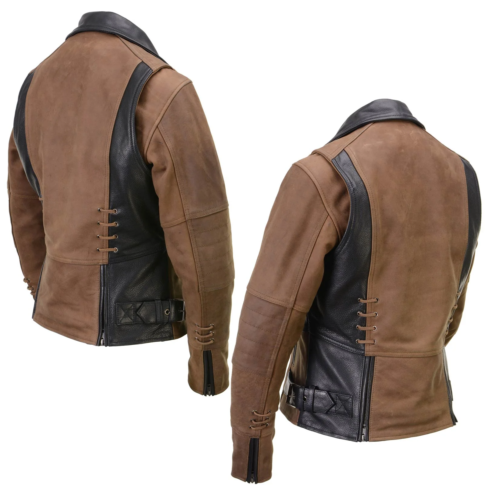Milwaukee Leather MLL2508 Women's 'Dixie' Vintage Crazy Horse Brown and Black Leather Motorcycle Rider Jacket - Image 9