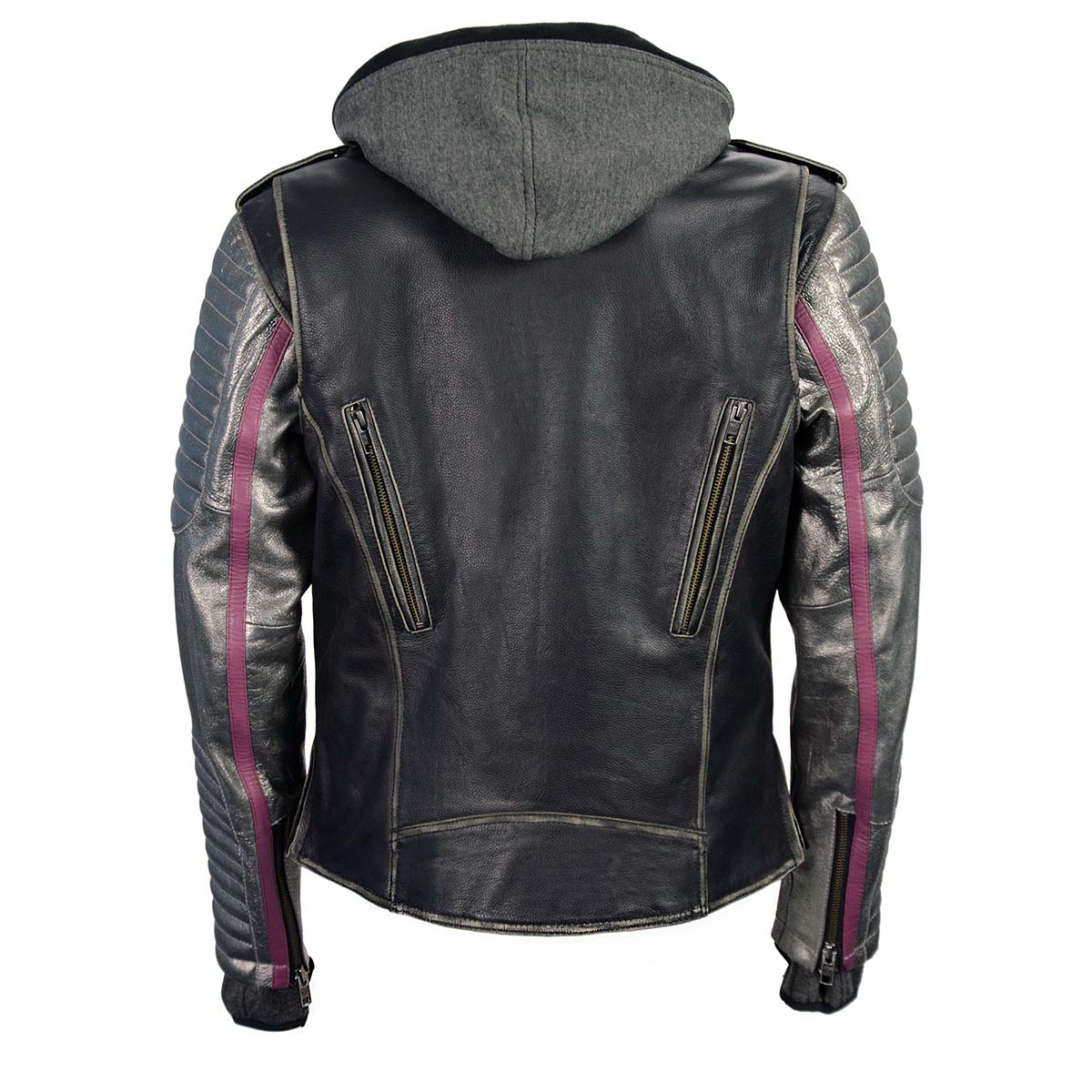 Milwaukee Leather MLL2515 Women's Black 'Hooded' Leather Rub-Off Jacket with Silver Sleeves - Image 2