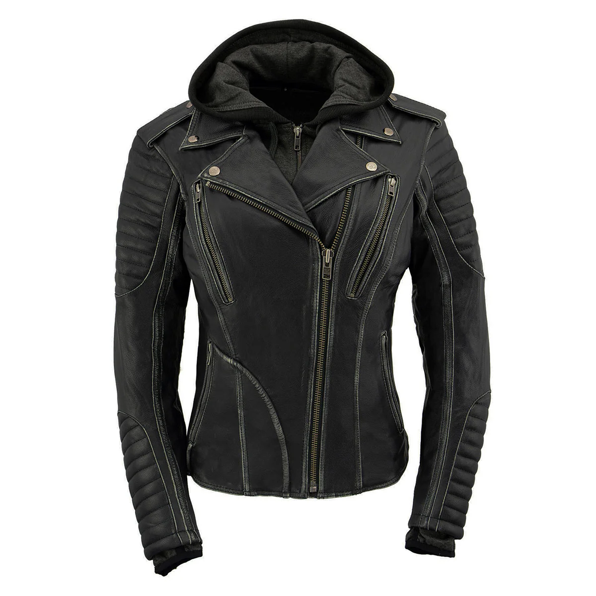 Milwaukee Leather MLL2516 Black Leather Rub-Off Leather Jacket with Hoodie for Women - Image 12