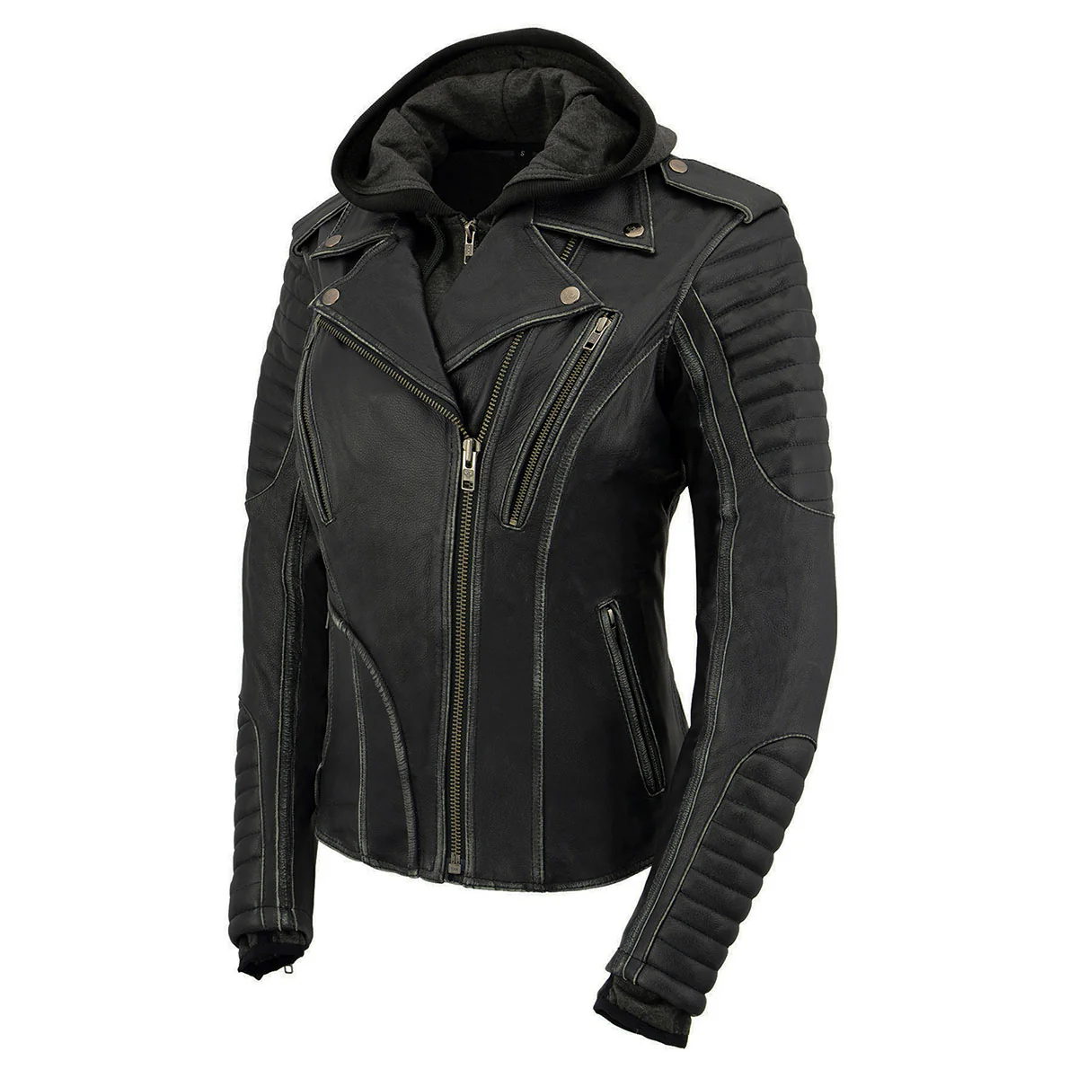 Milwaukee Leather MLL2516 Black Leather Rub-Off Leather Jacket with Hoodie for Women - Image 13