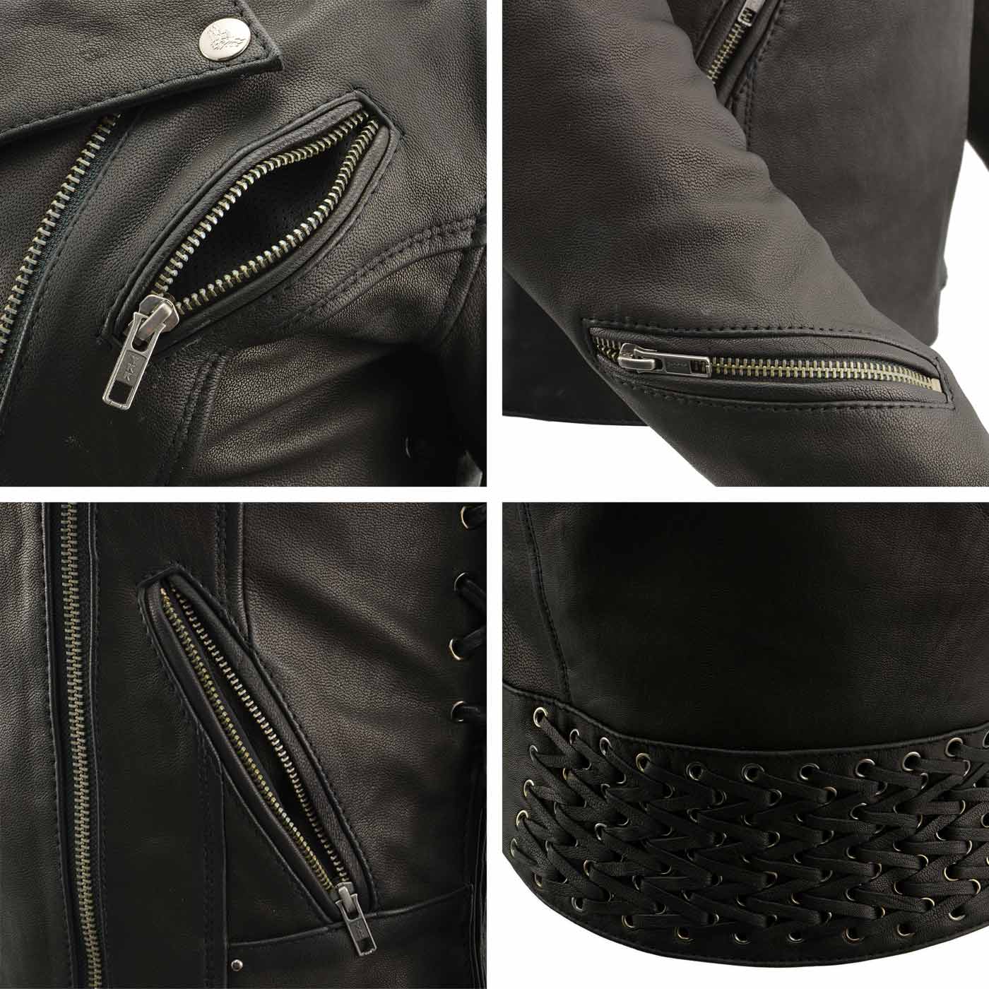 Milwaukee Leather MLL2525 Women's Black Leather Lightweight Lace to Lace Jacket - Image 9
