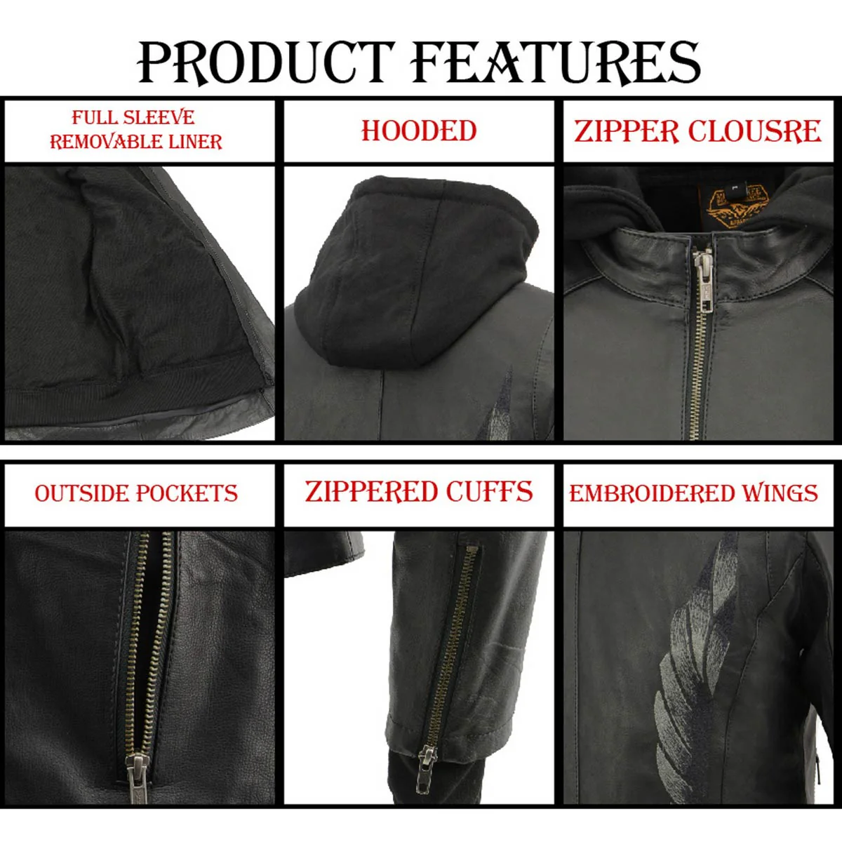 Milwaukee Leather MLL2545 Women's Lightweight Black Leather Jacket with Removable Hoodie - Image 6