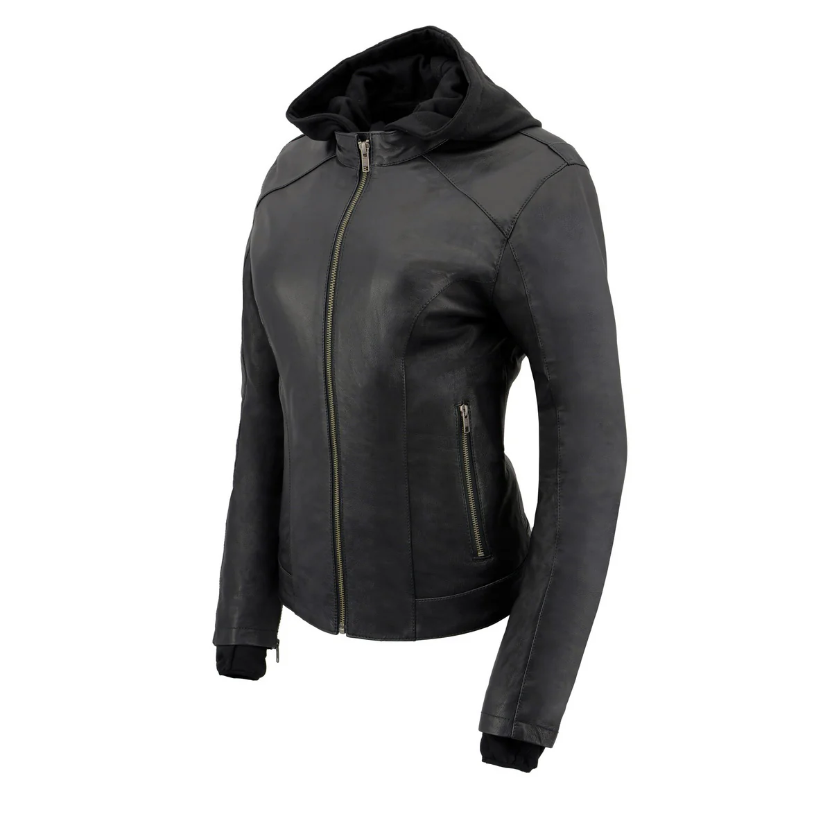 Milwaukee Leather MLL2545 Women's Lightweight Black Leather Jacket with Removable Hoodie - Image 9