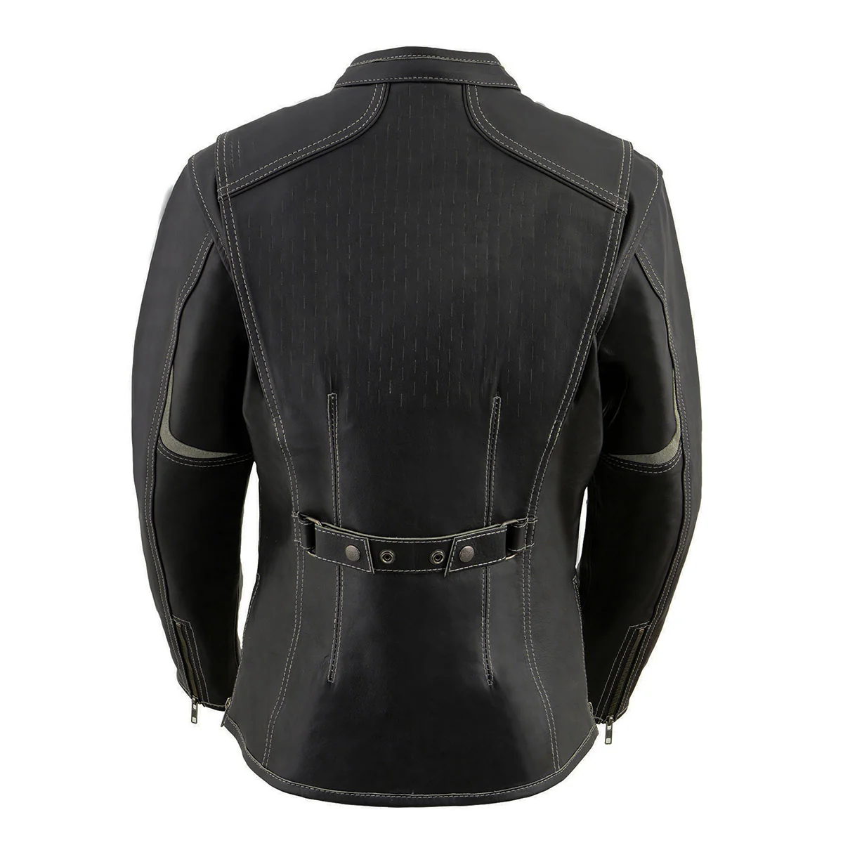 Milwaukee Leather MLL2502 Women's 'Laser Cut' Distressed Black and Grey Scuba Style Racer Jacket - Image 2